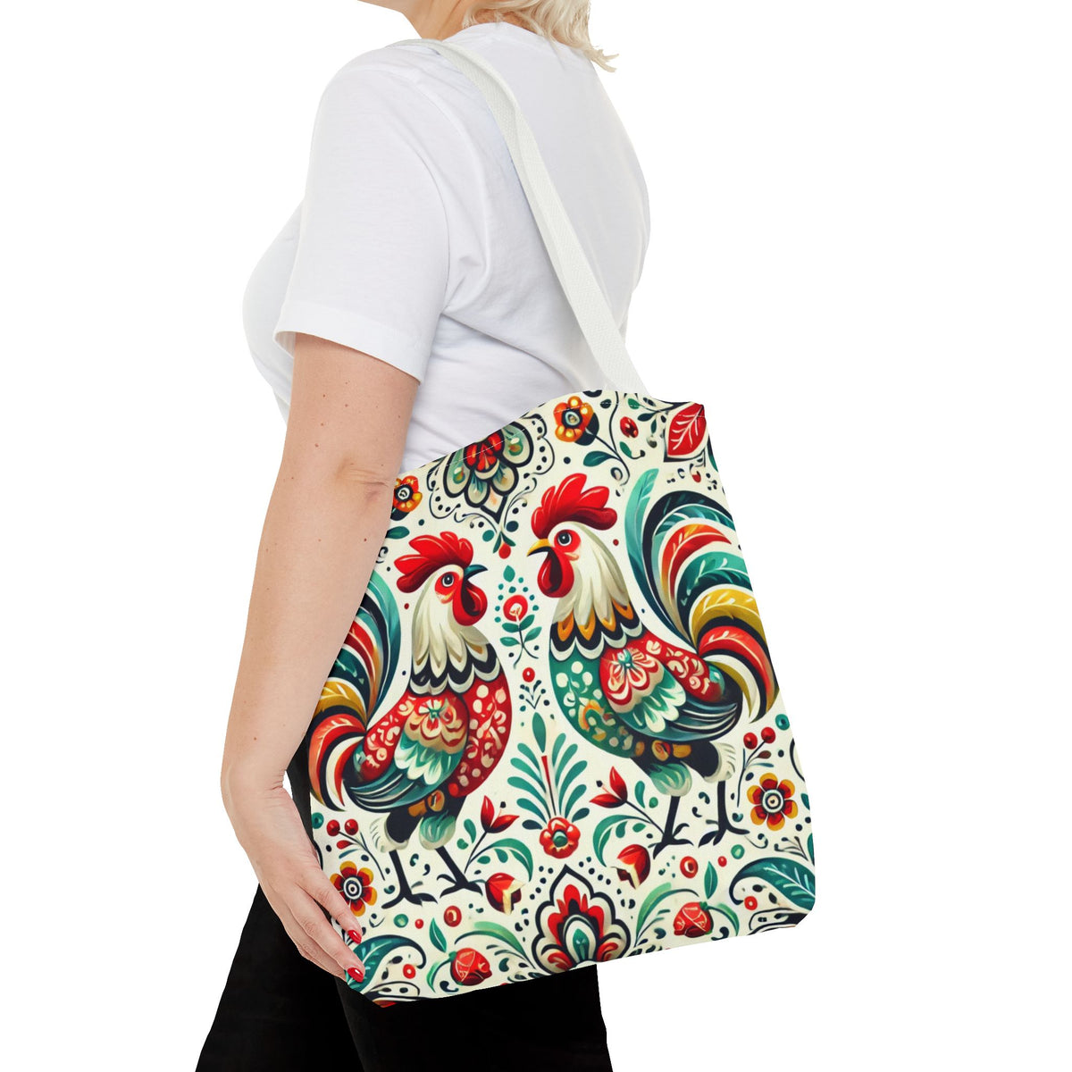 Vibrant Floral Folk Art Chicken Tote Bag