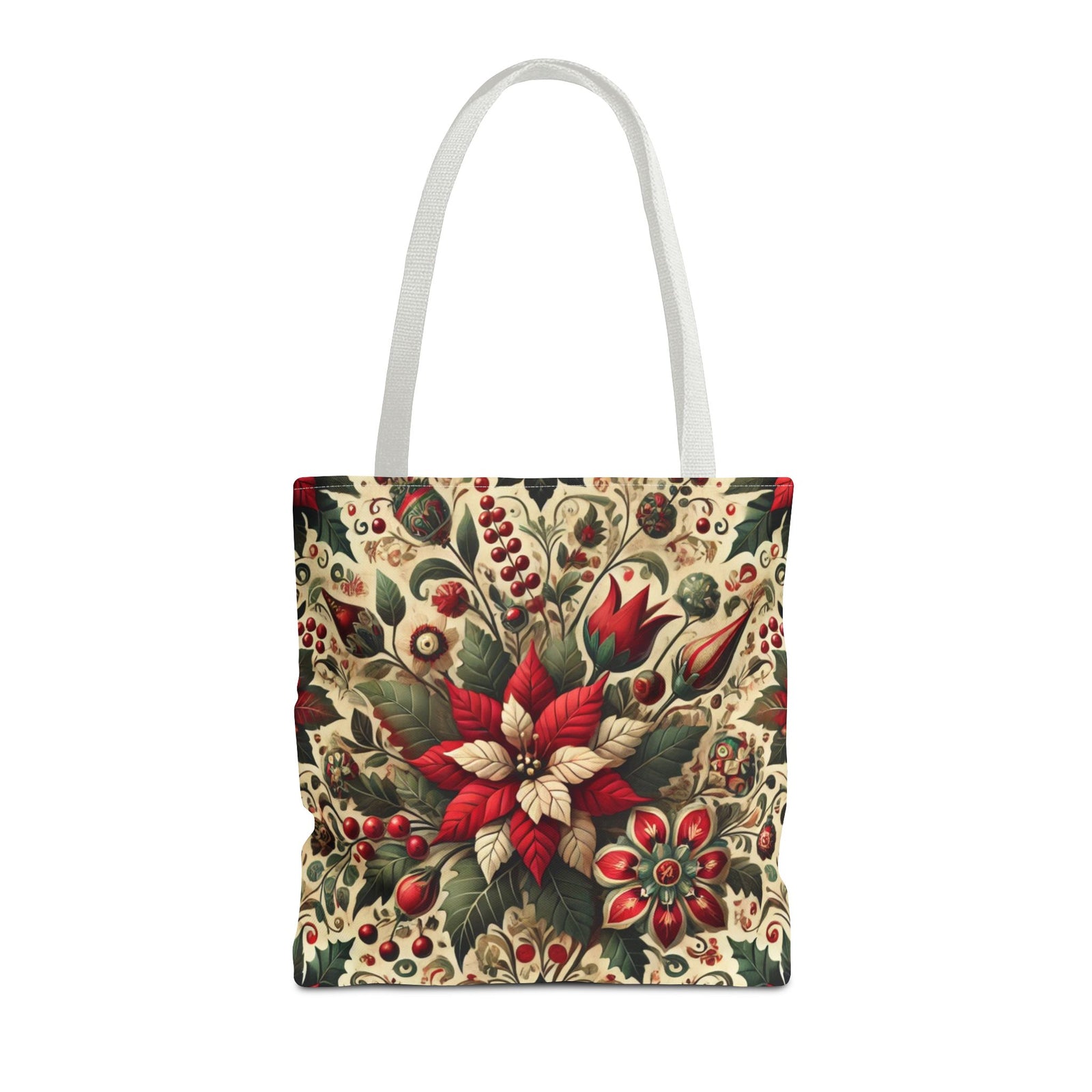 Christmas Poinsettia Floral Art Holiday Tote Bag