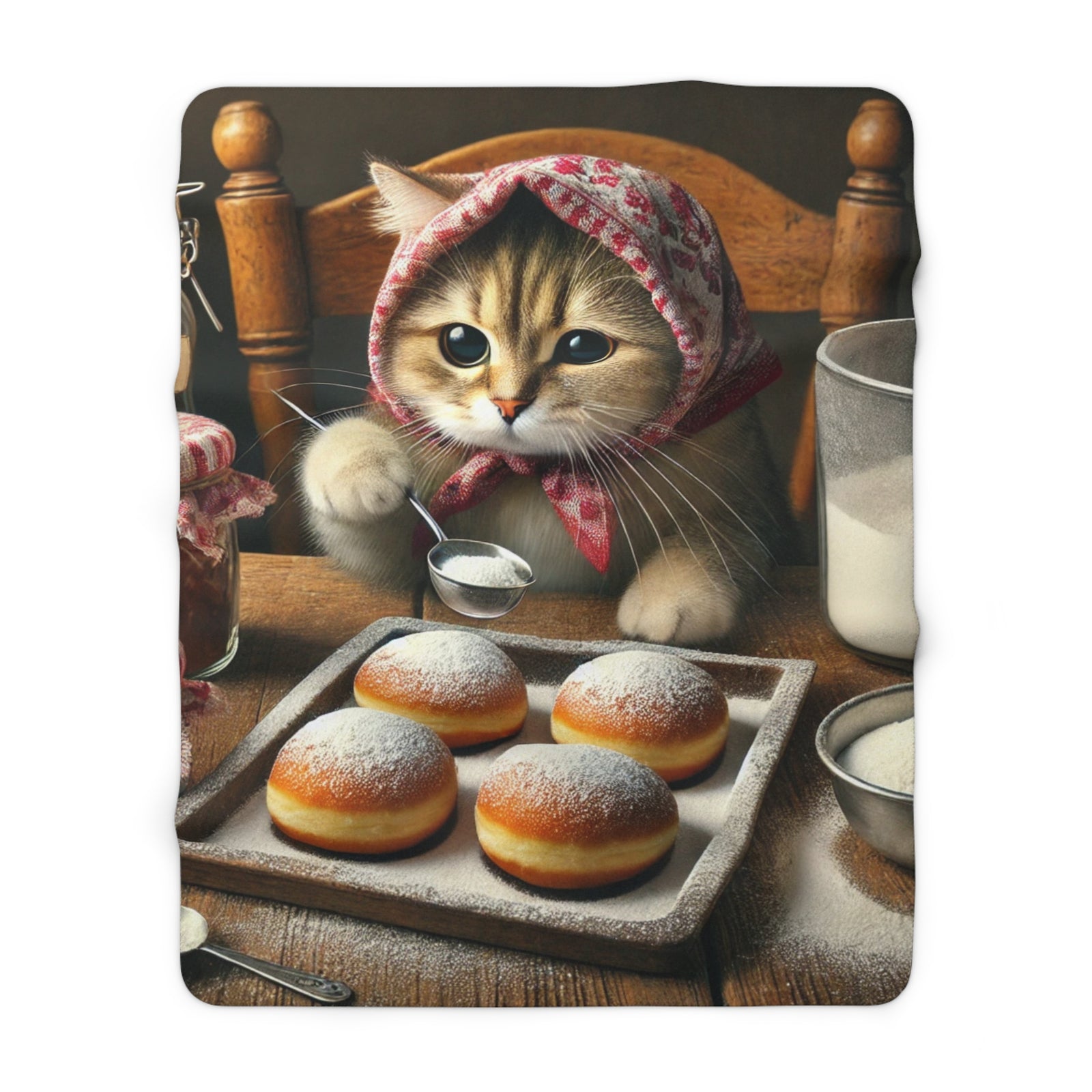 Polish Cat Making Paczki Sherpa Fleece Blanket