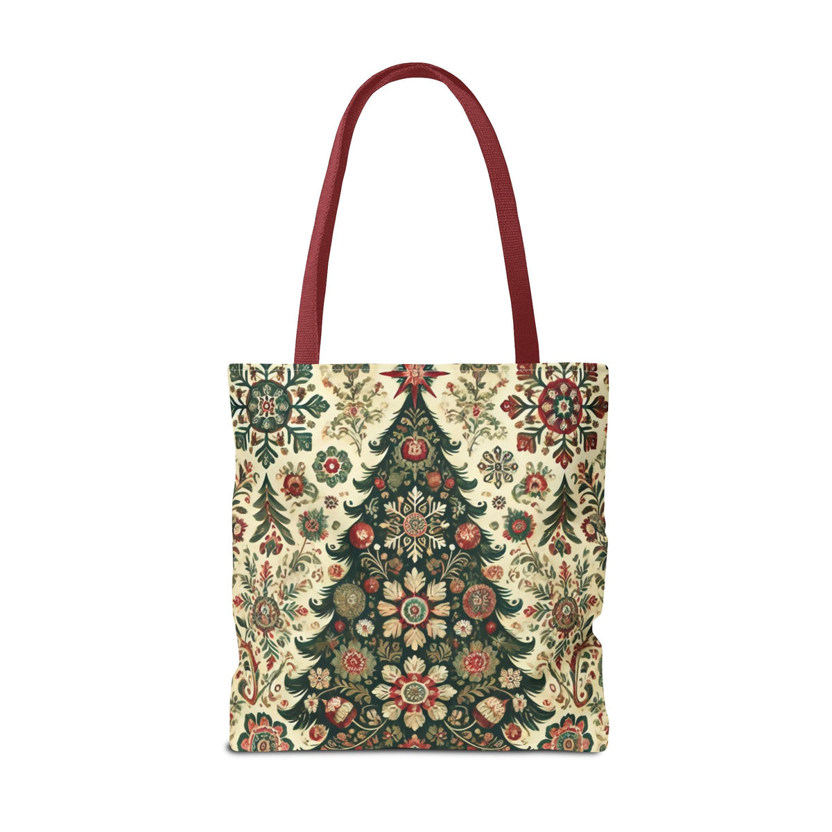 Vintage Christmas Trees Polish Folk Art Pattern Tote Bag