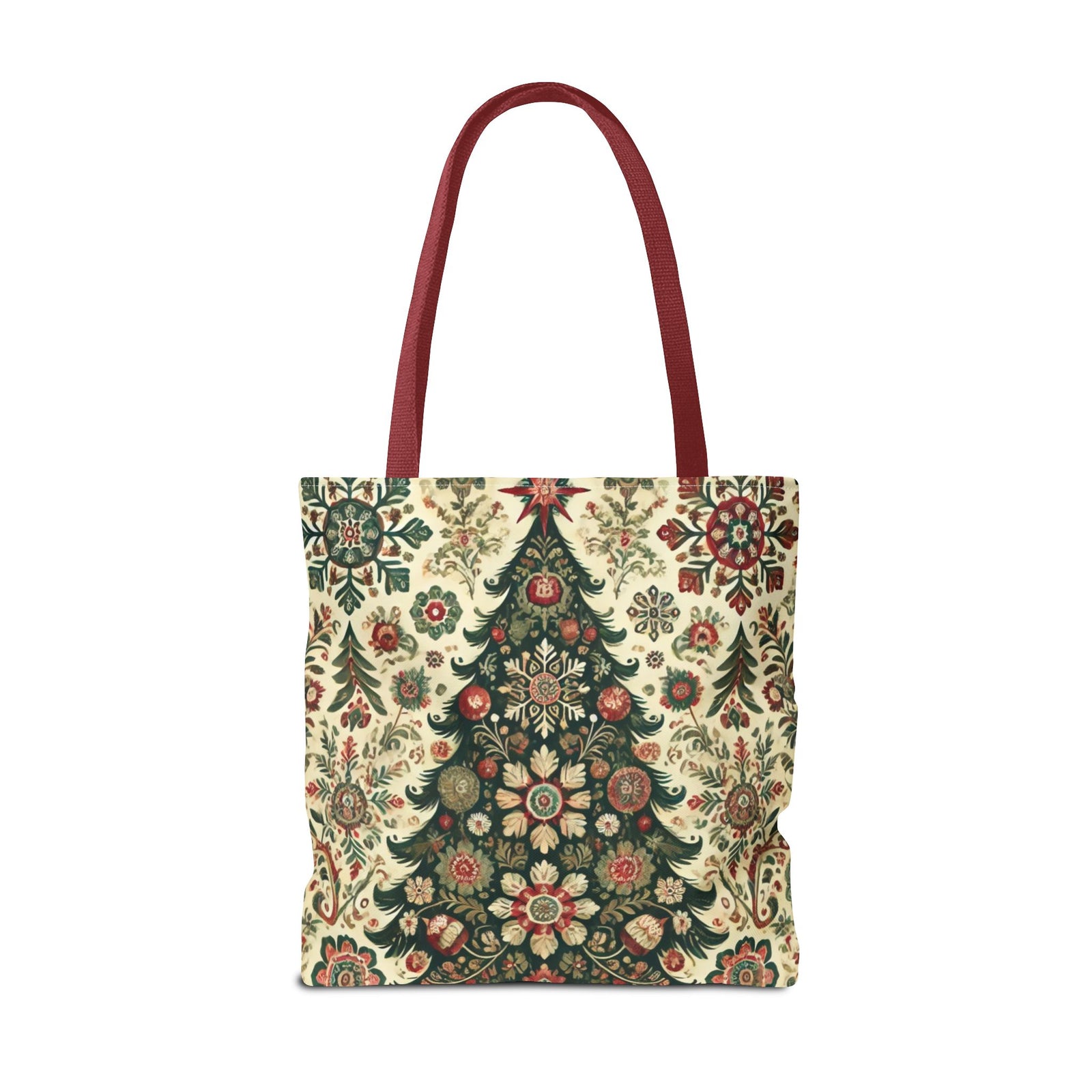Vintage Christmas Trees Polish Folk Art Pattern Tote Bag