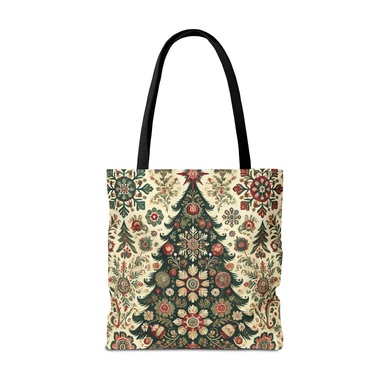 Vintage Christmas Trees Polish Folk Art Pattern Tote Bag