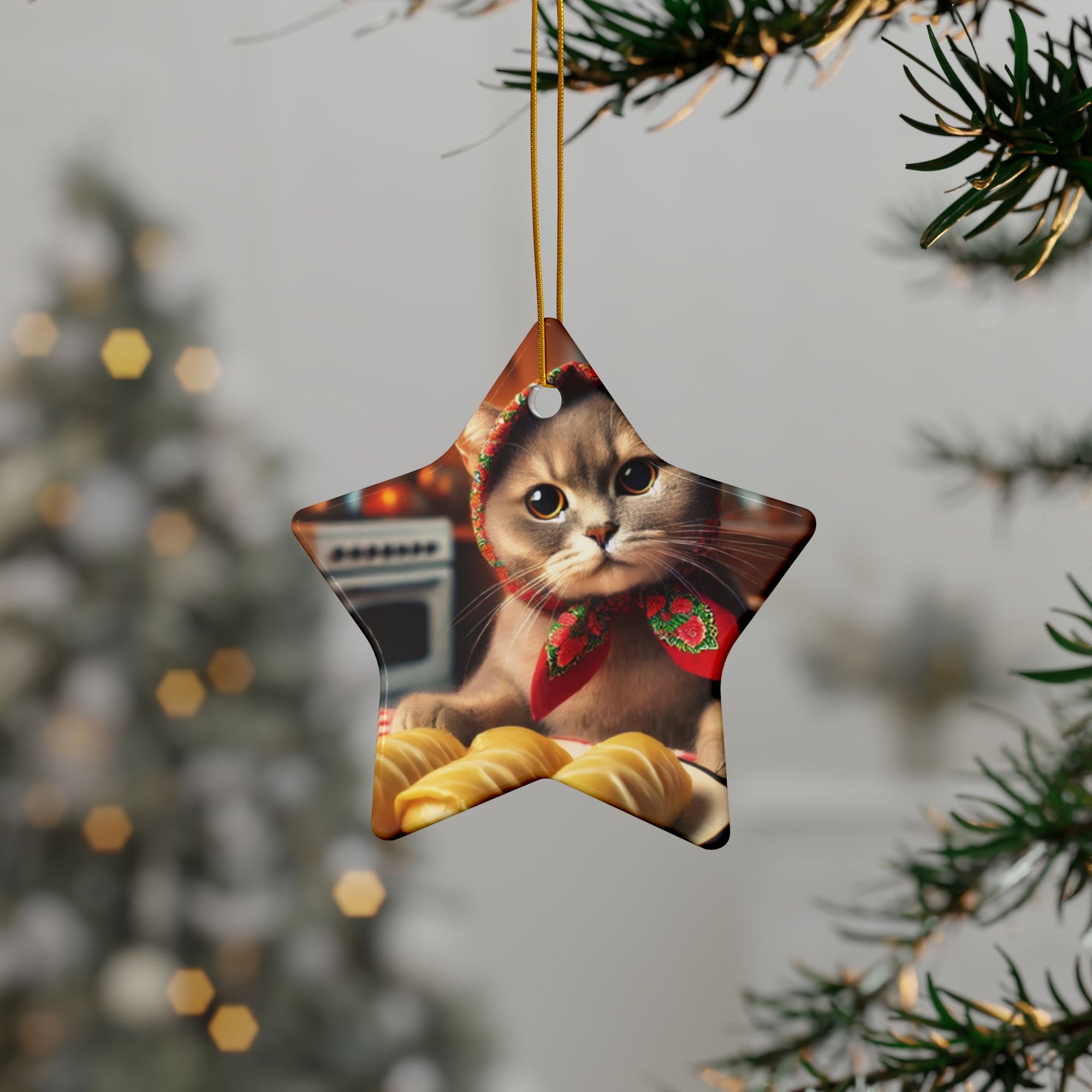 Polish Cat Making Golabki Ceramic Ornaments