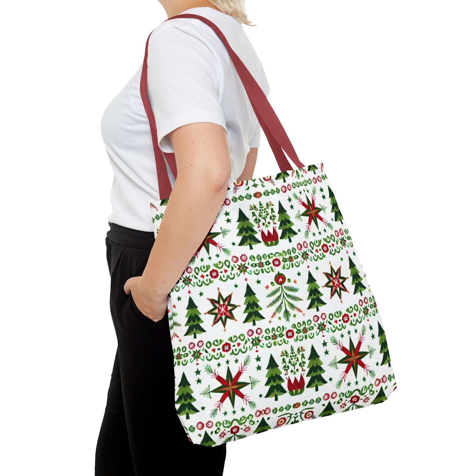 Polish Christmas Folk Art Pattern Stars Pines & Florals Tote Bag