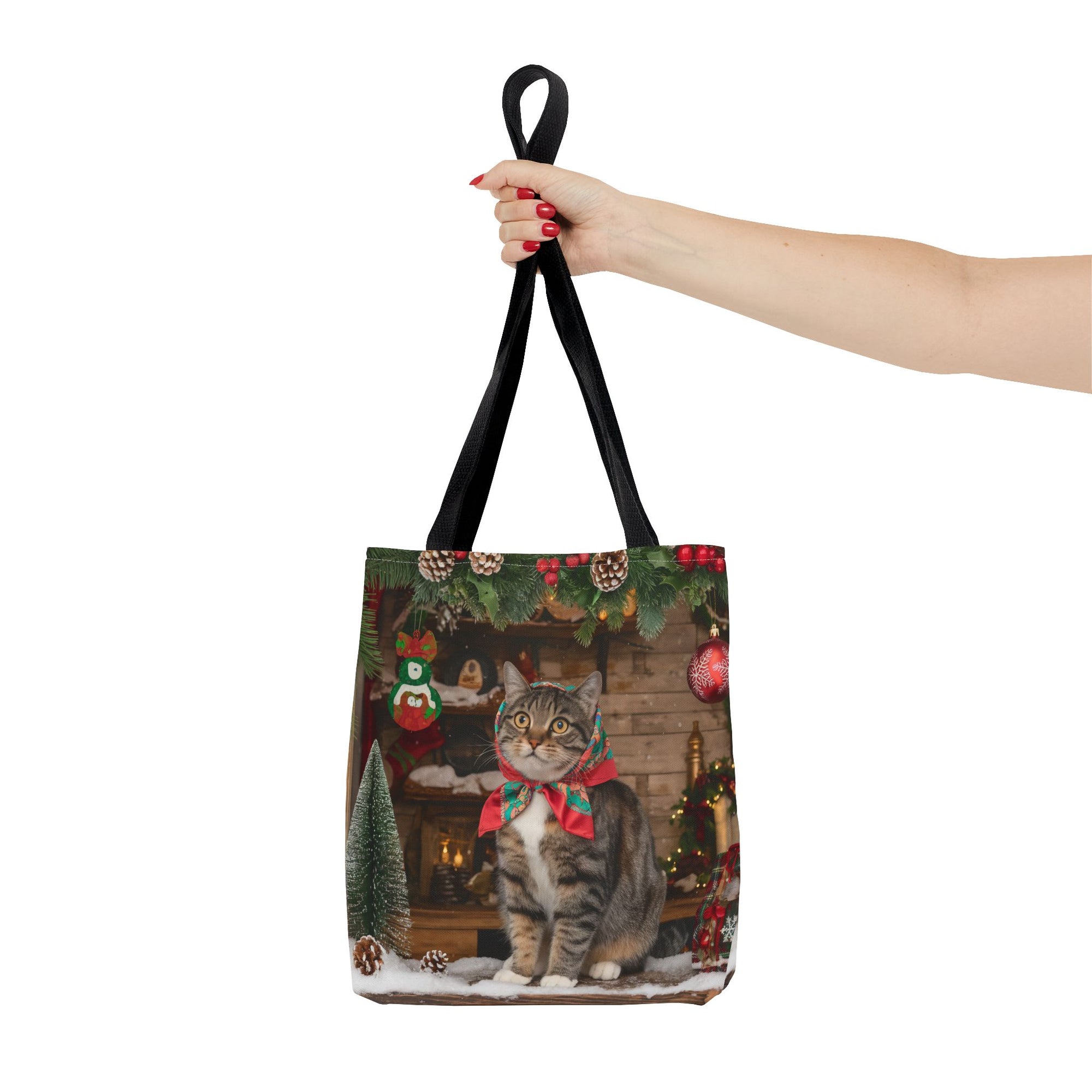 Cat with Babushka Christmas Tote Bag