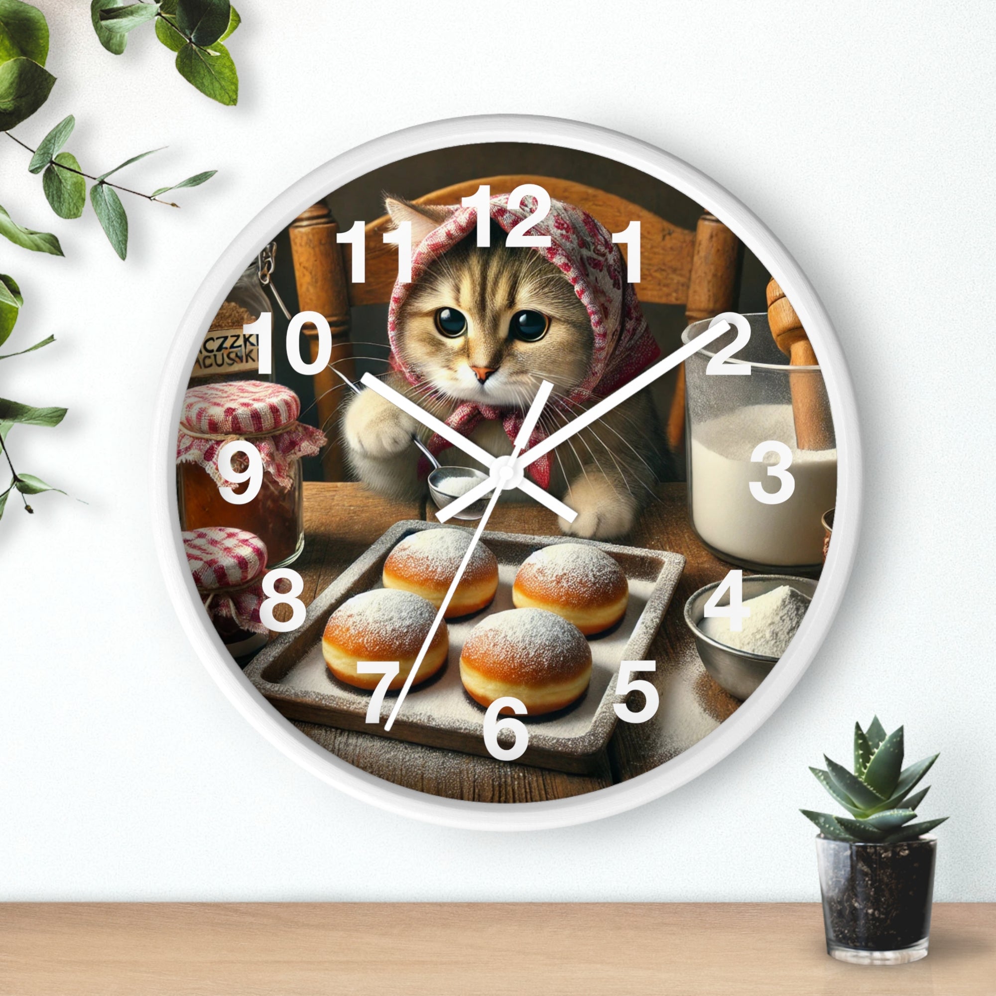 Cute Polish Cat Making Paczki Wall Clock