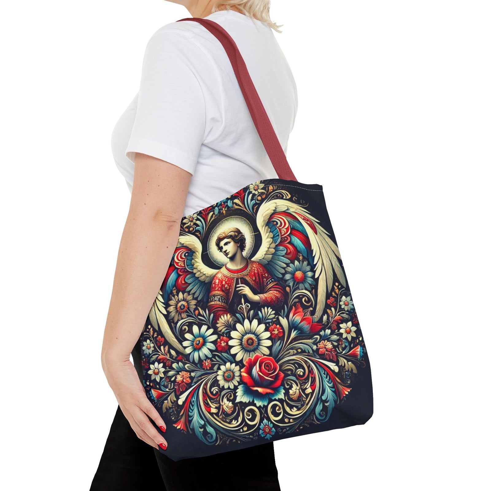 Archangel Michael Polish Floral Folk Art Tote Bag