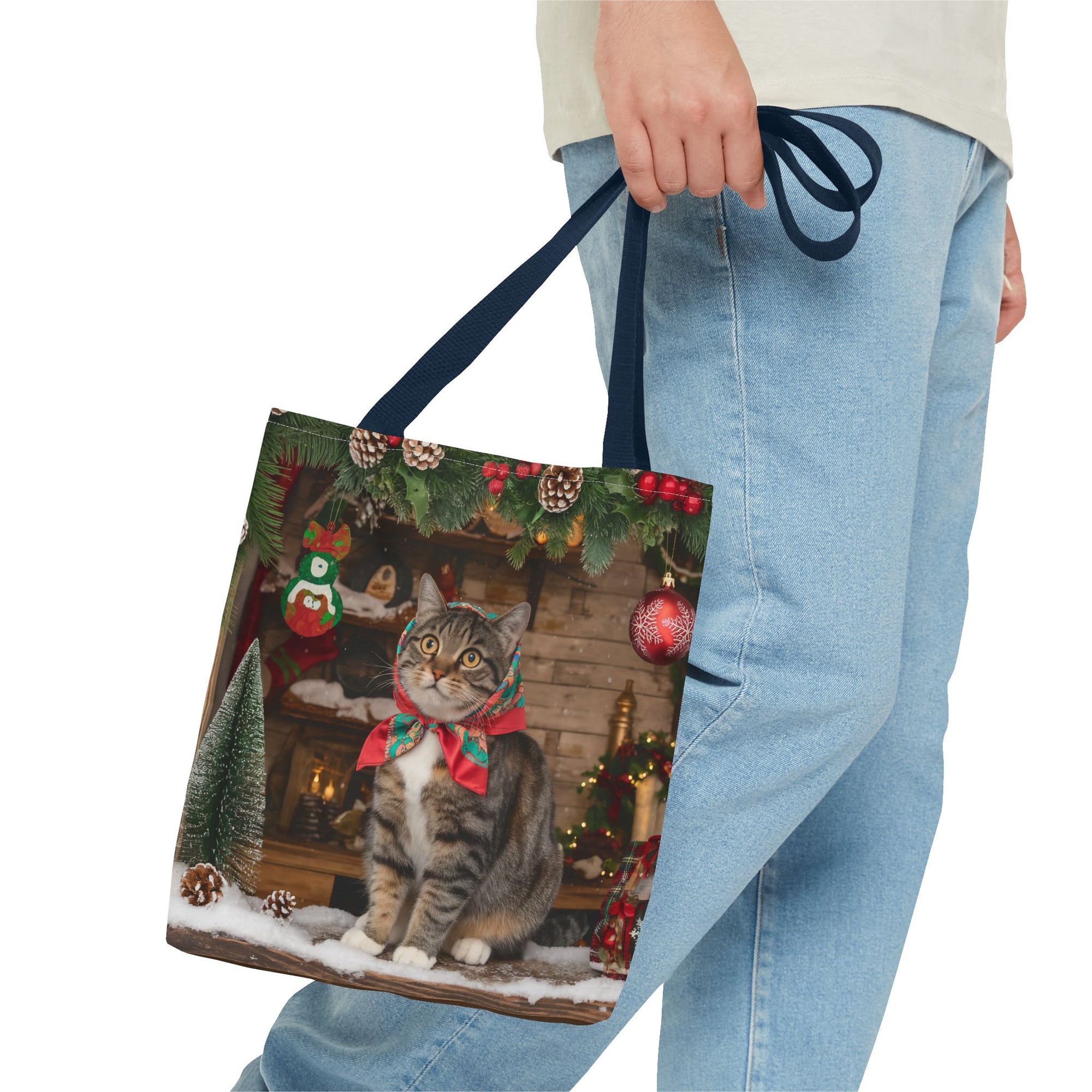 Cat with Babushka Christmas Tote Bag