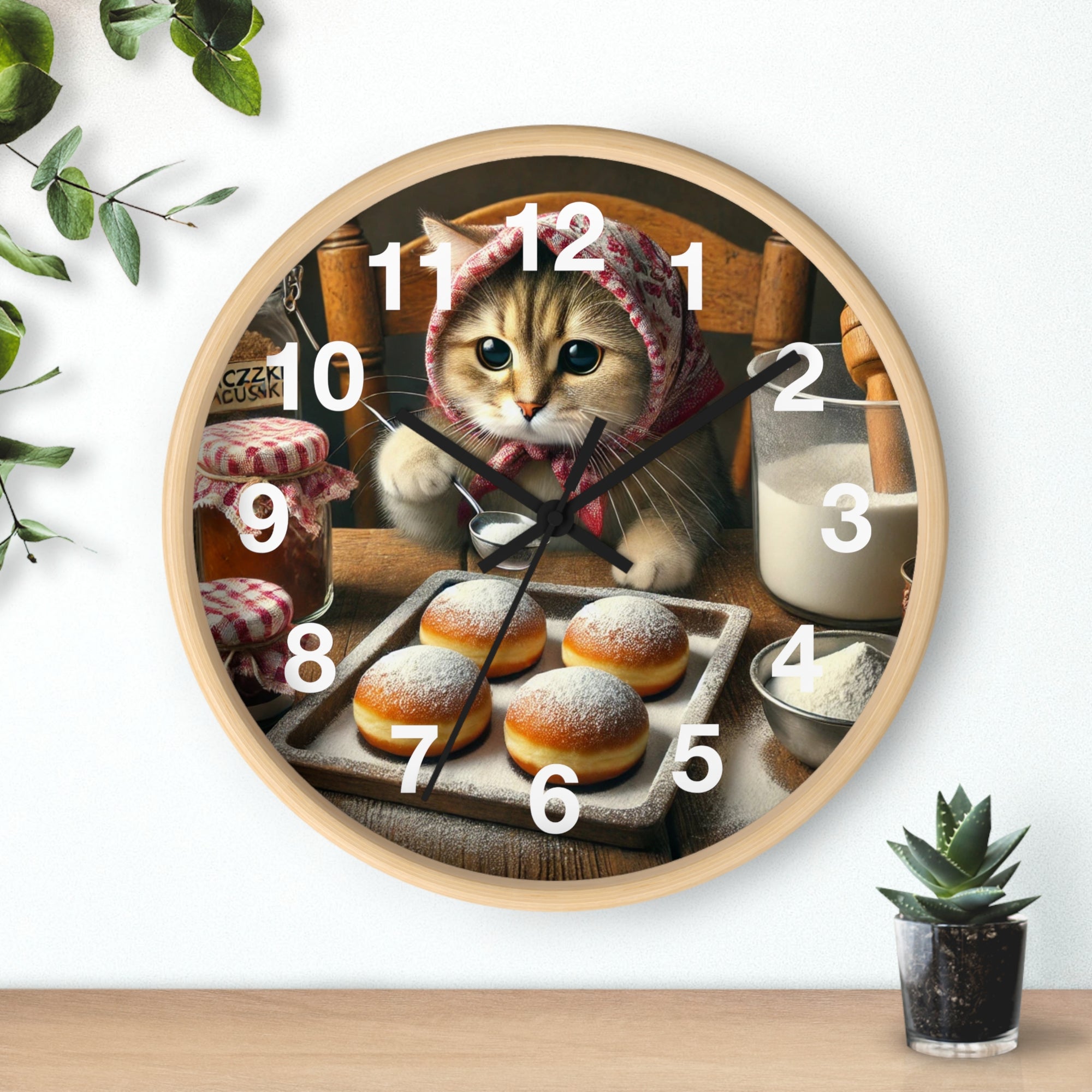 Cute Polish Cat Making Paczki Wall Clock