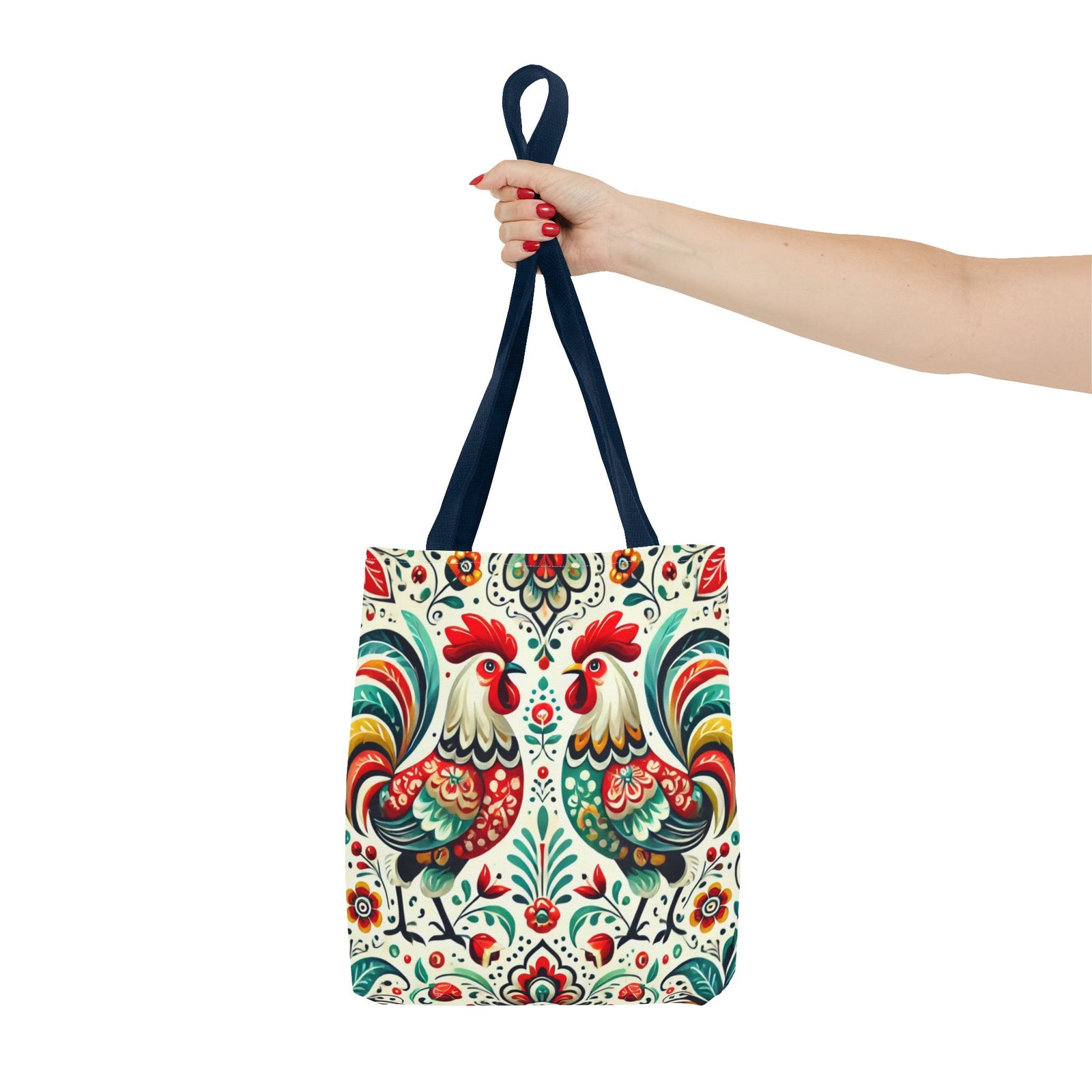 Vibrant Floral Folk Art Chicken Tote Bag