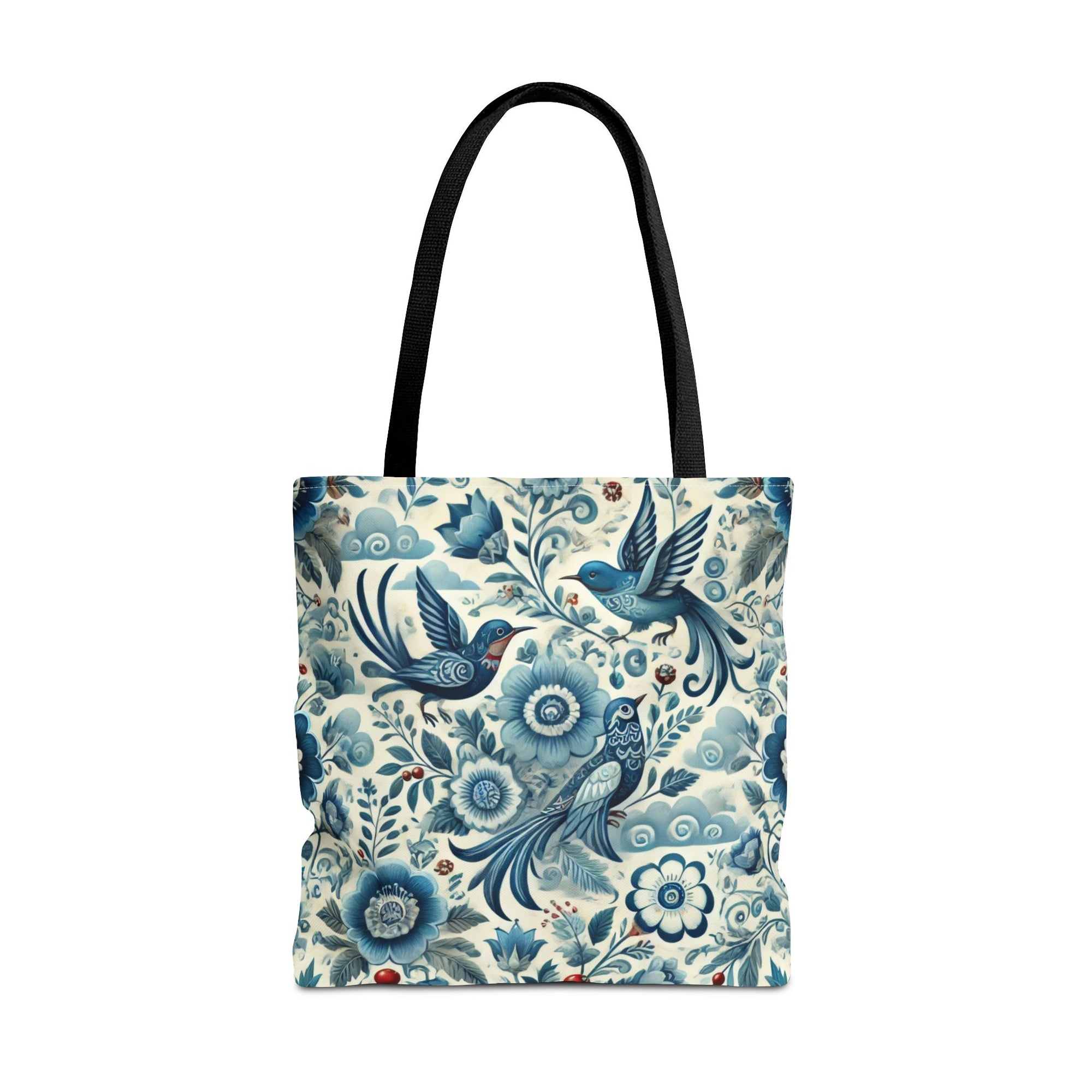 Polish Folk Art Floral & Birds Vibrant Blue Tote Bag (AOP)