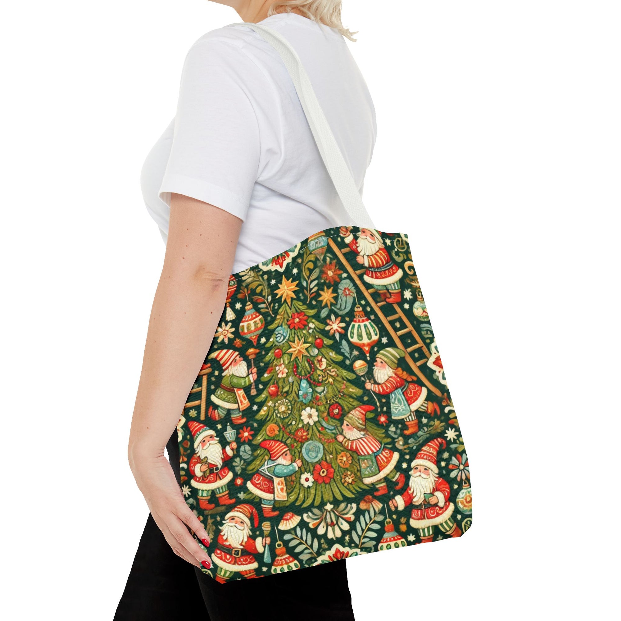 Christmas Gnomes Decorating Tree Holiday Tote Bag
