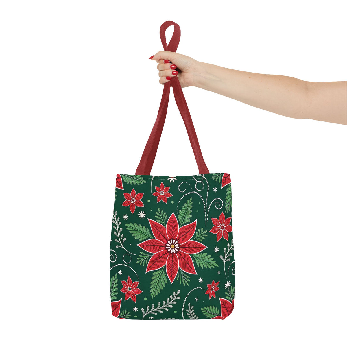 Christmas Poinsettia Folk Art Tote Bag