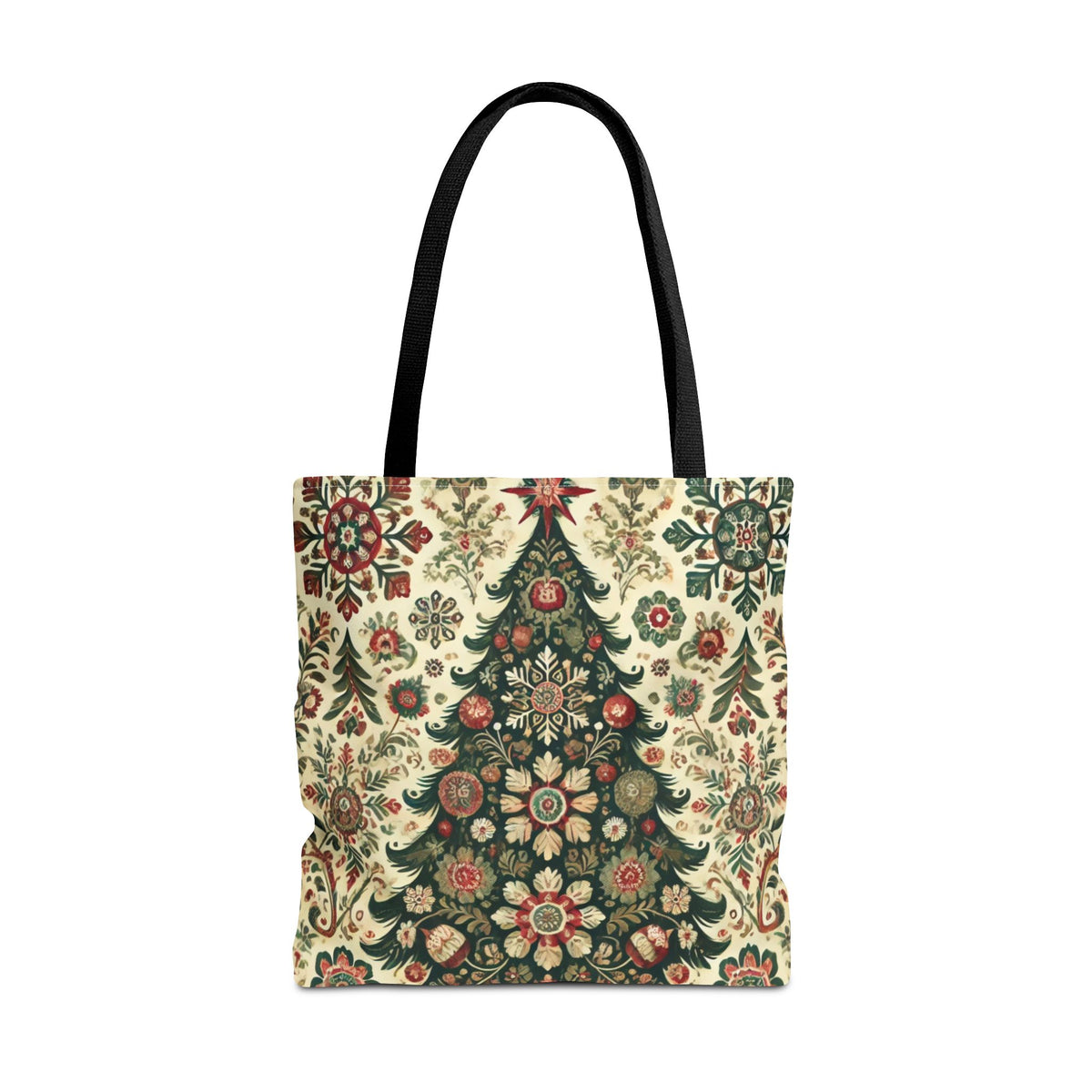 Vintage Christmas Trees Polish Folk Art Pattern Tote Bag