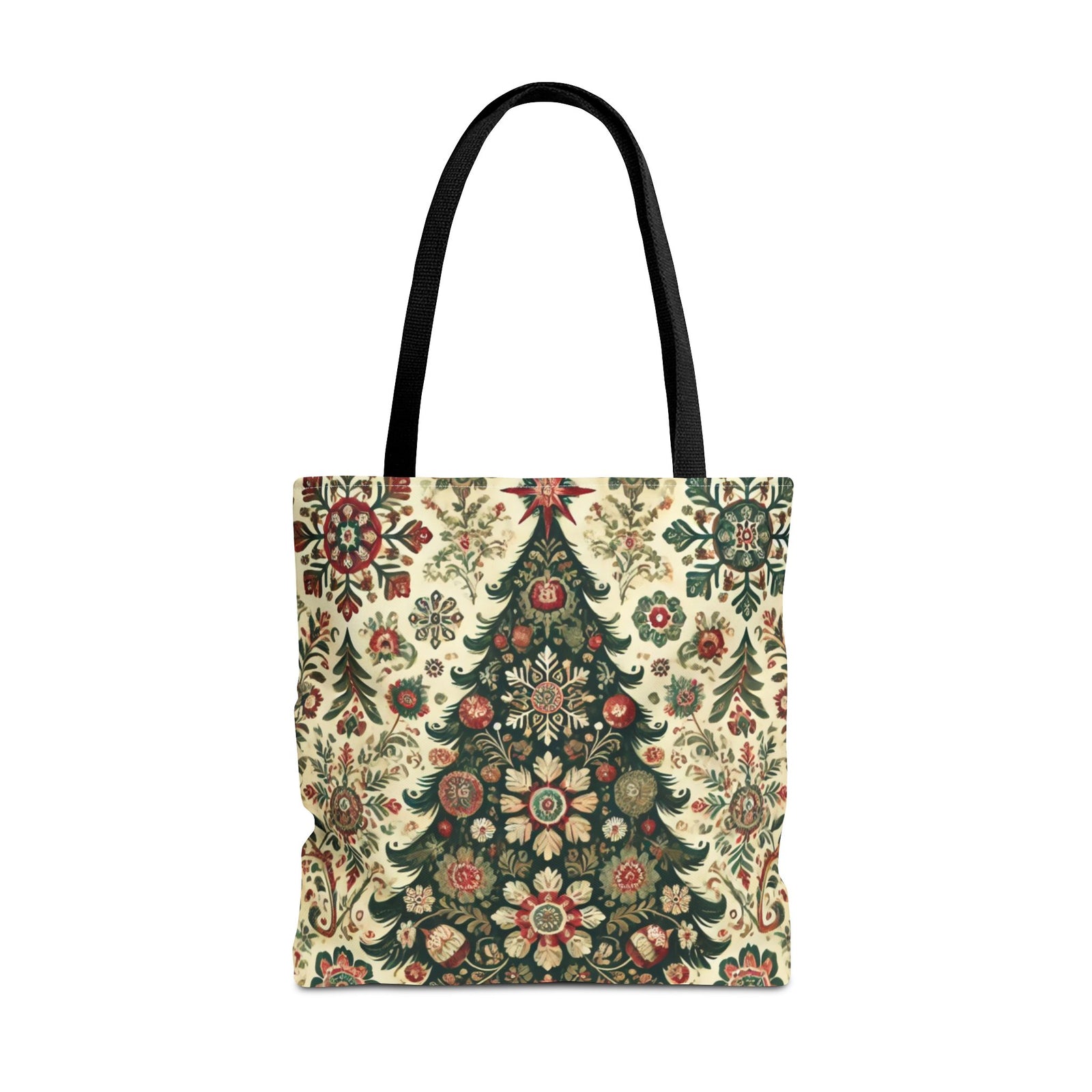Vintage Christmas Trees Polish Folk Art Pattern Tote Bag