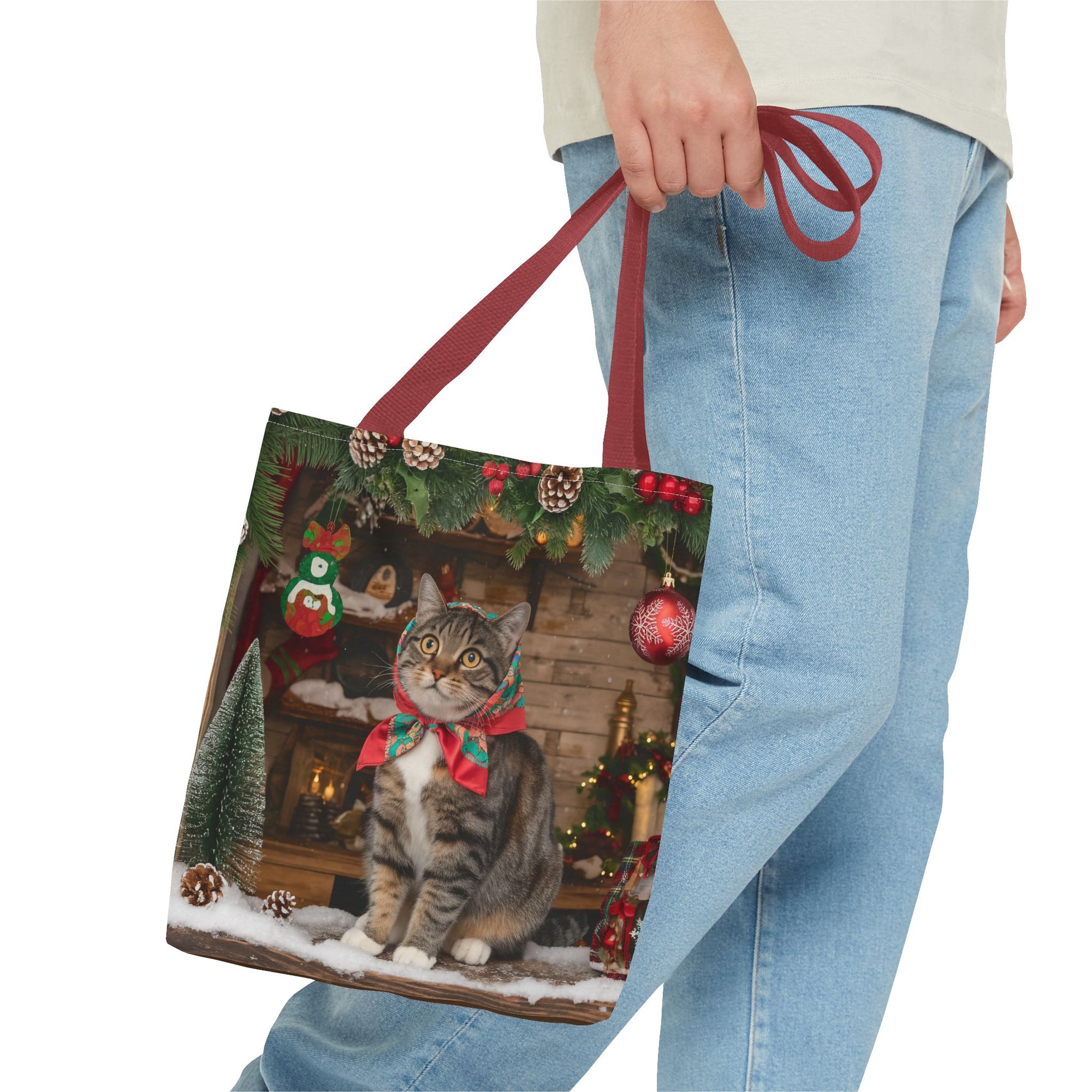 Cat with Babushka Christmas Tote Bag