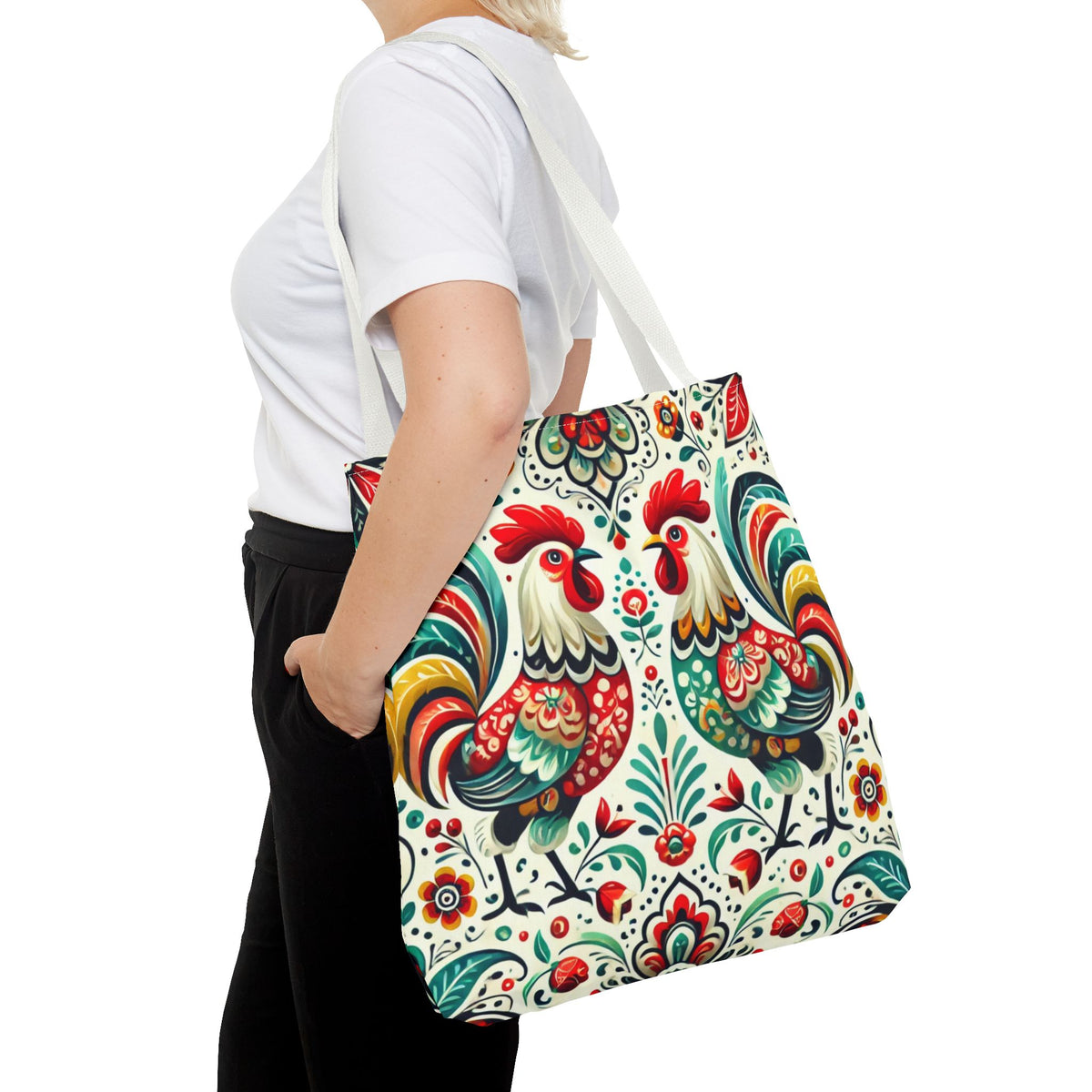 Vibrant Floral Folk Art Chicken Tote Bag