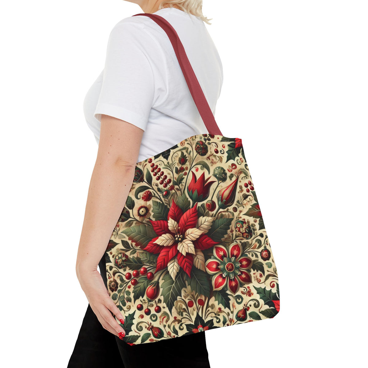 Christmas Poinsettia Floral Art Holiday Tote Bag