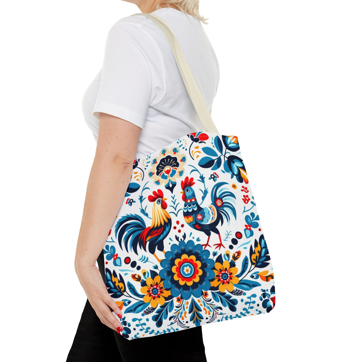 Vibrant Polish Chicken Pattern Floral Design Tote Bag