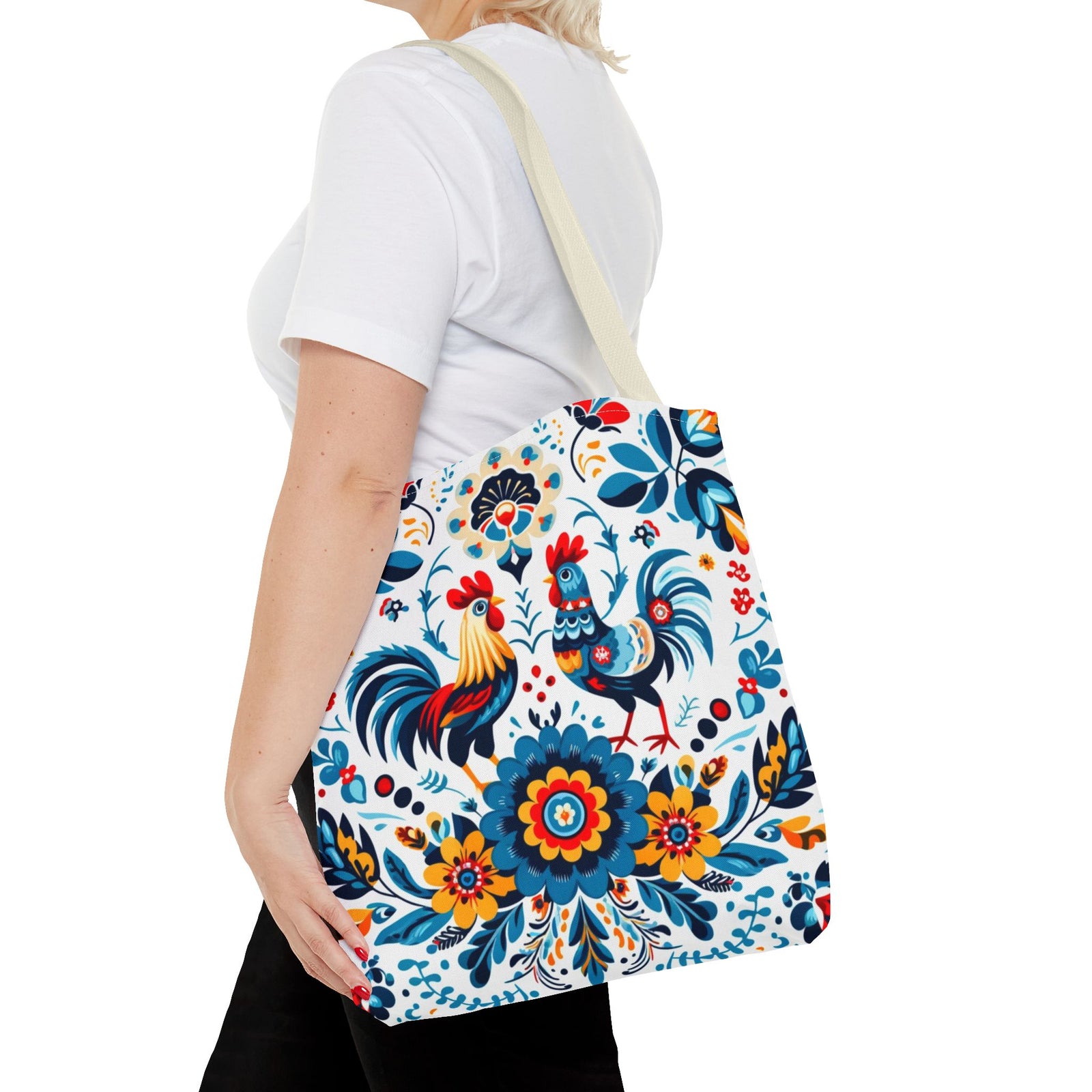 Vibrant Polish Chicken Pattern Floral Design Tote Bag