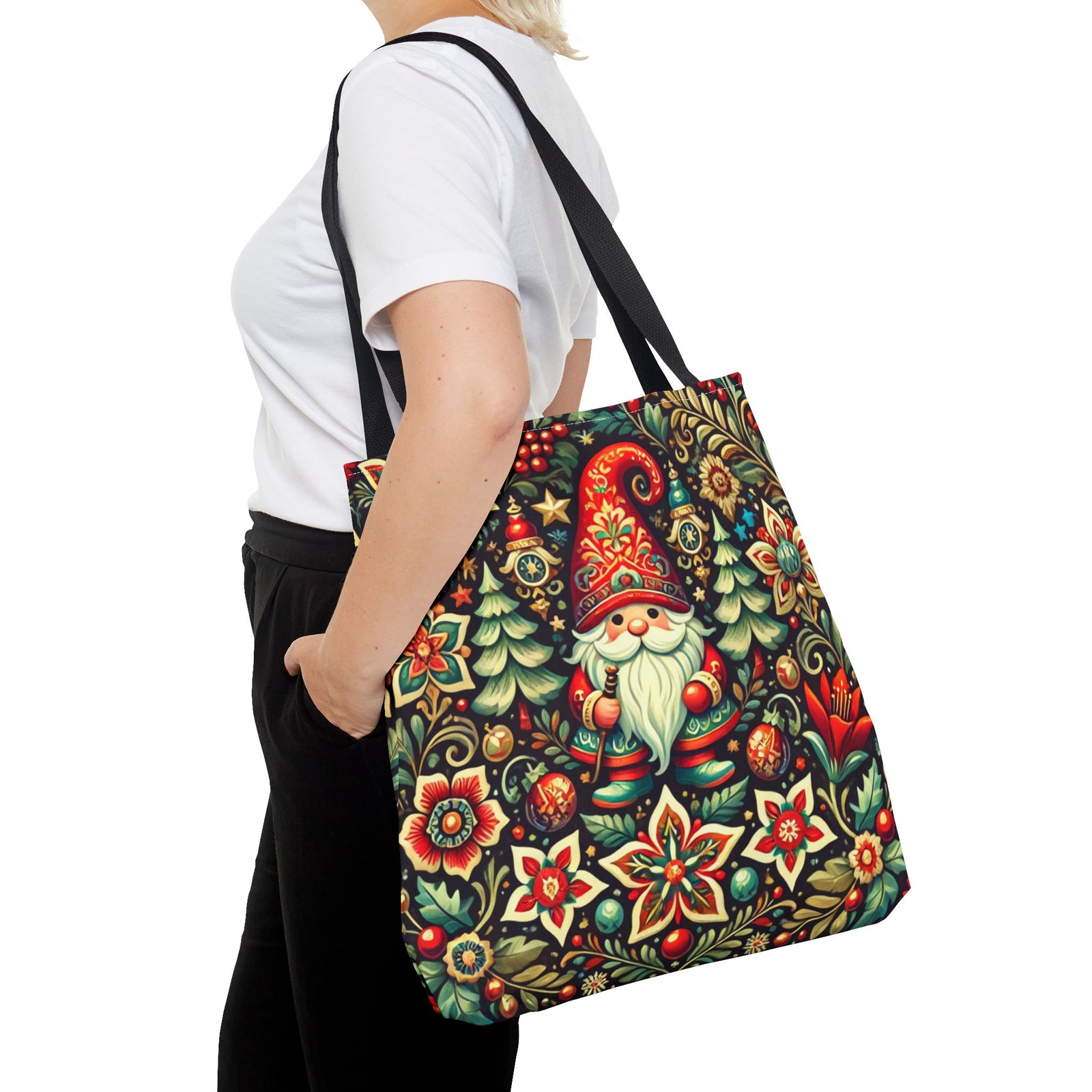Christmas Gnome Festive Holiday Polish Folk Art Pattern Tote Bag