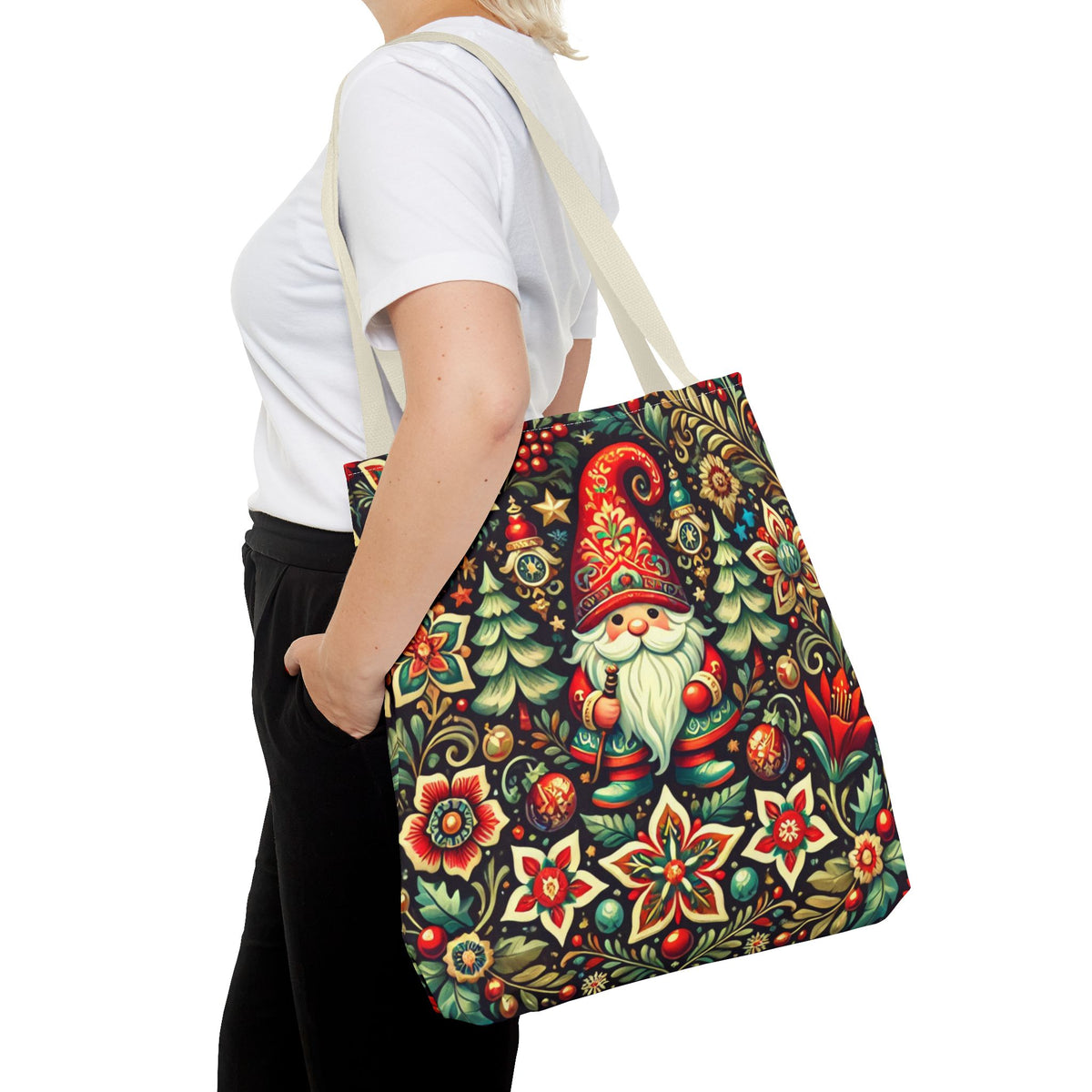 Christmas Gnome Festive Holiday Polish Folk Art Pattern Tote Bag