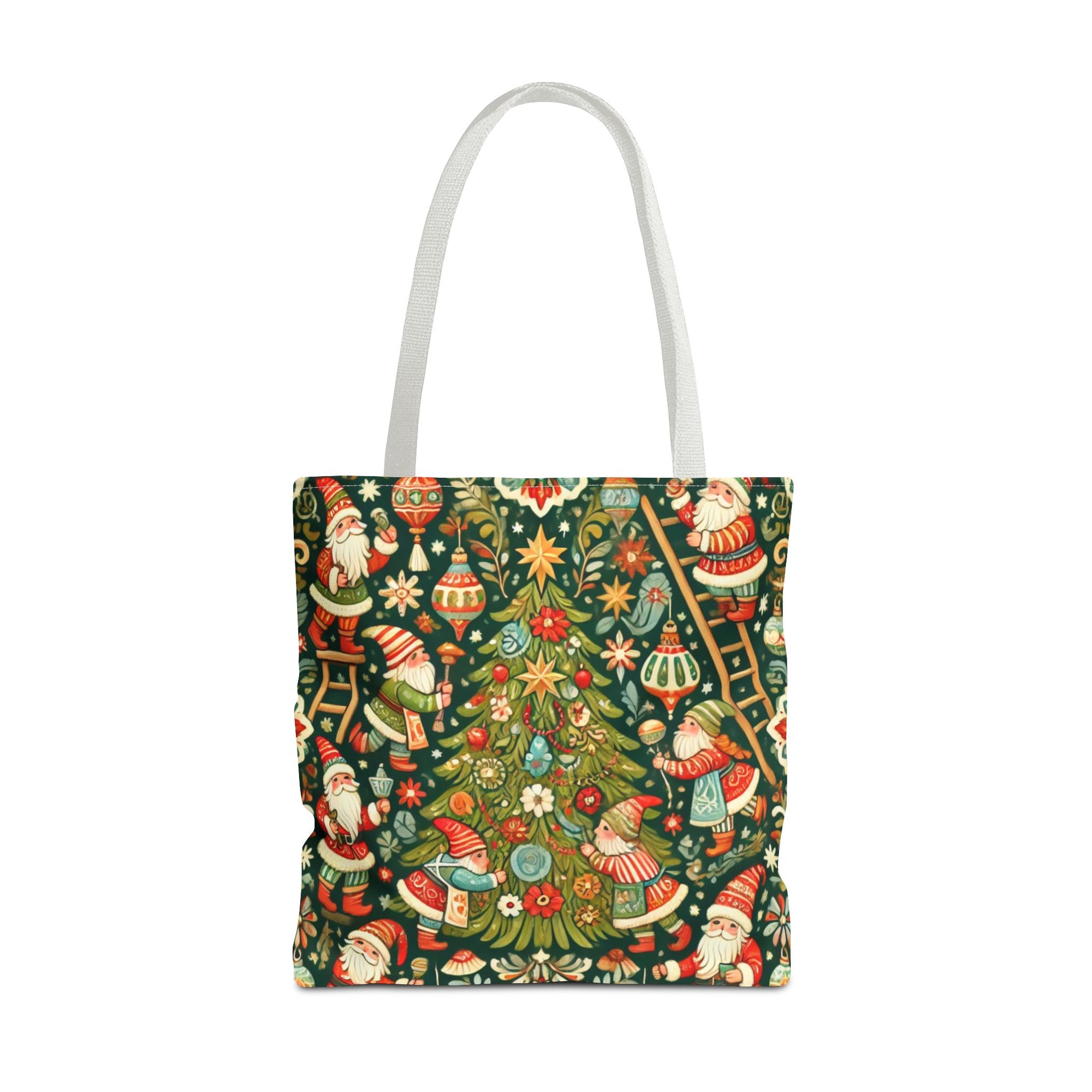 Christmas Gnomes Decorating Tree Holiday Tote Bag