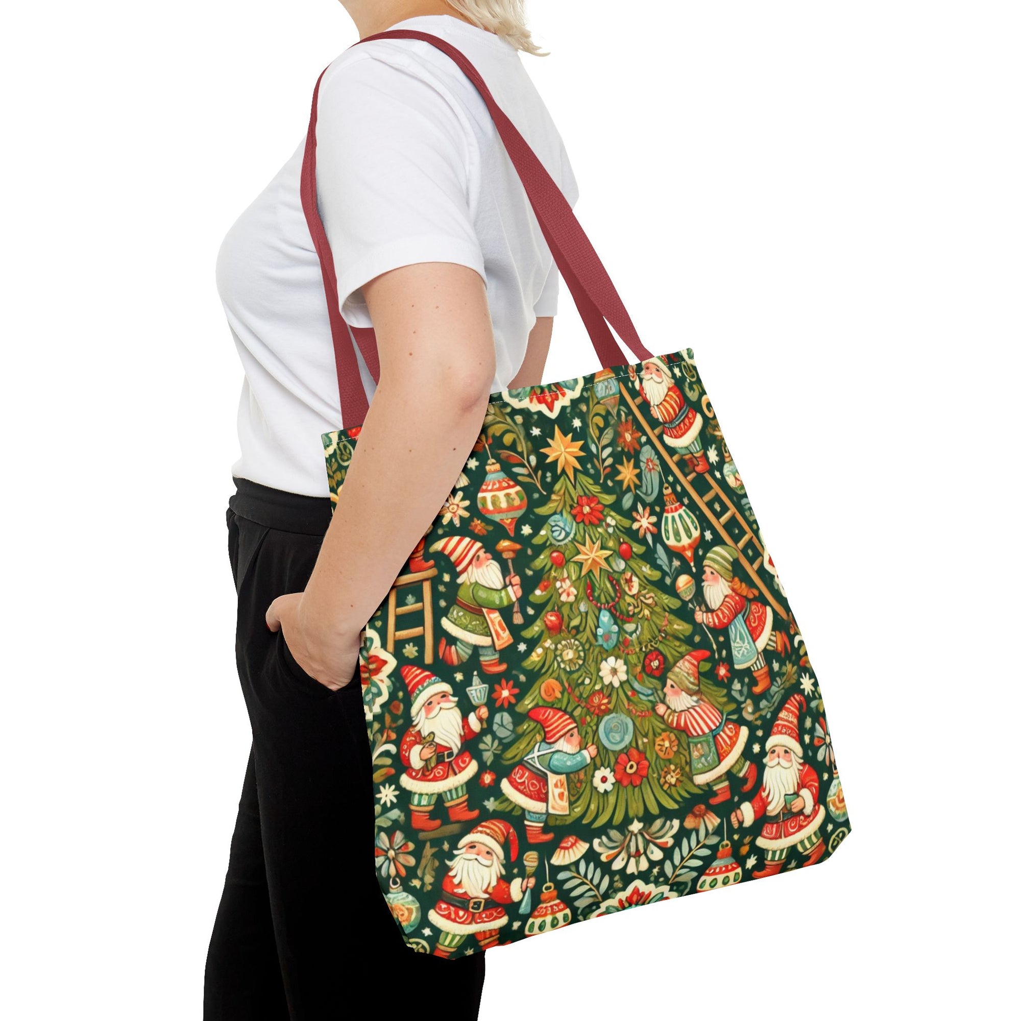 Christmas Gnomes Decorating Tree Holiday Tote Bag