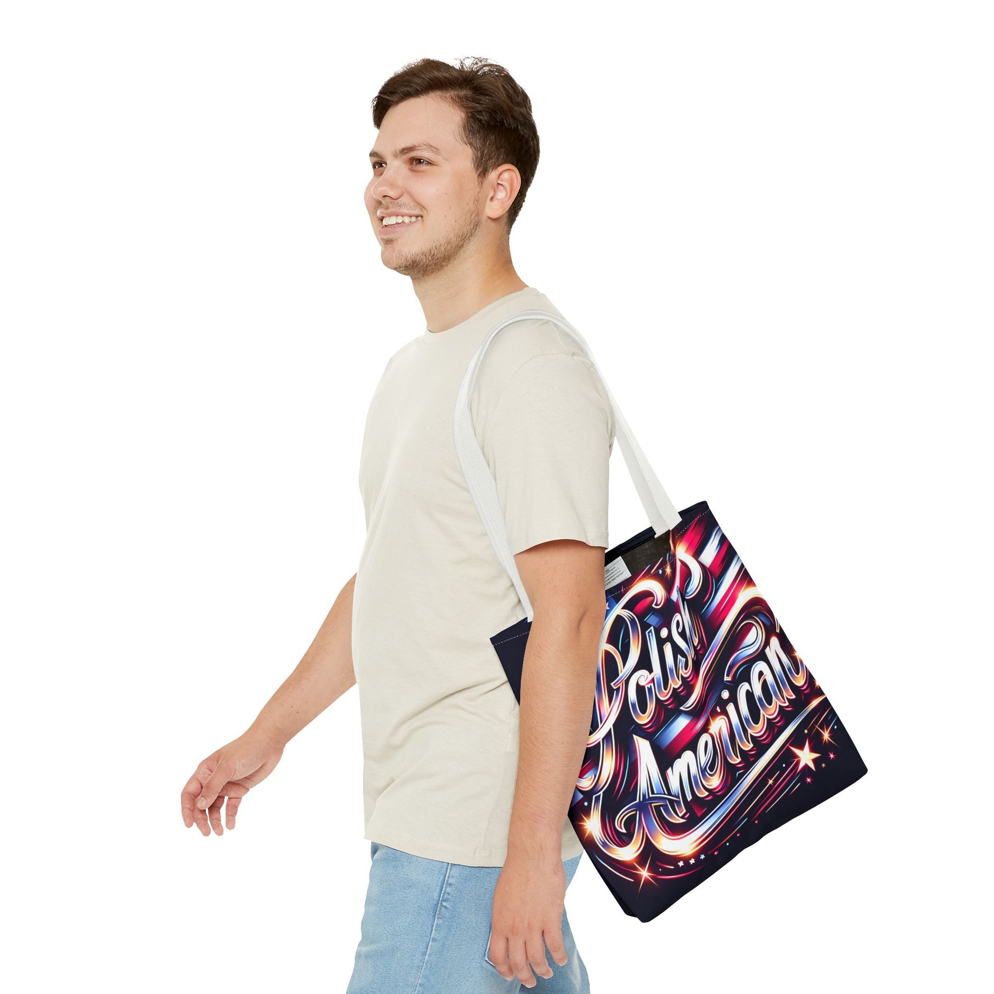 Polish American Patriotic Tote Bag - USA Flag Shoulder Bag for Independence Day