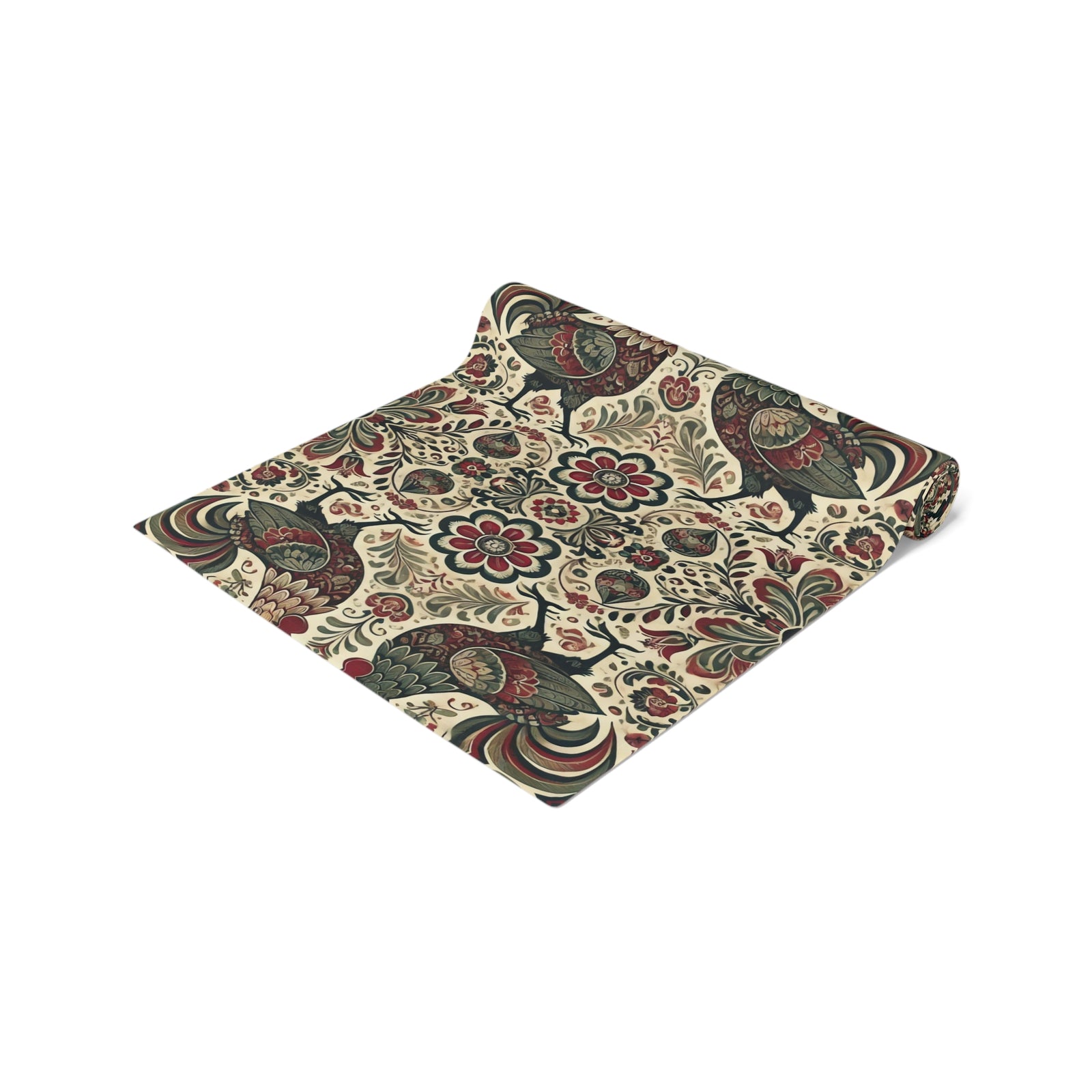 Retro Themed Polish Wycinanki Rooster Floral Table Runner