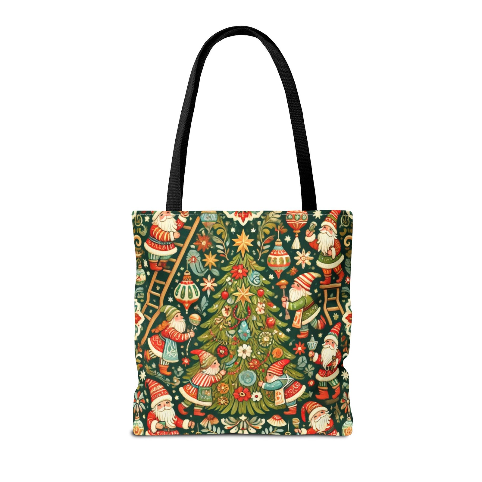 Christmas Gnomes Decorating Tree Holiday Tote Bag
