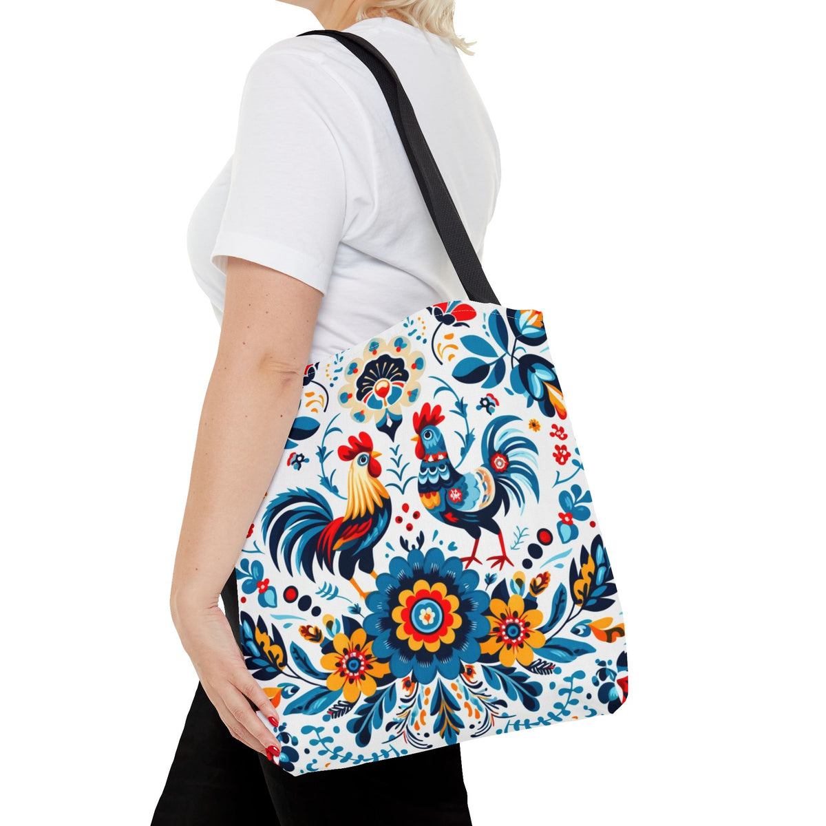 Vibrant Polish Chicken Pattern Floral Design Tote Bag