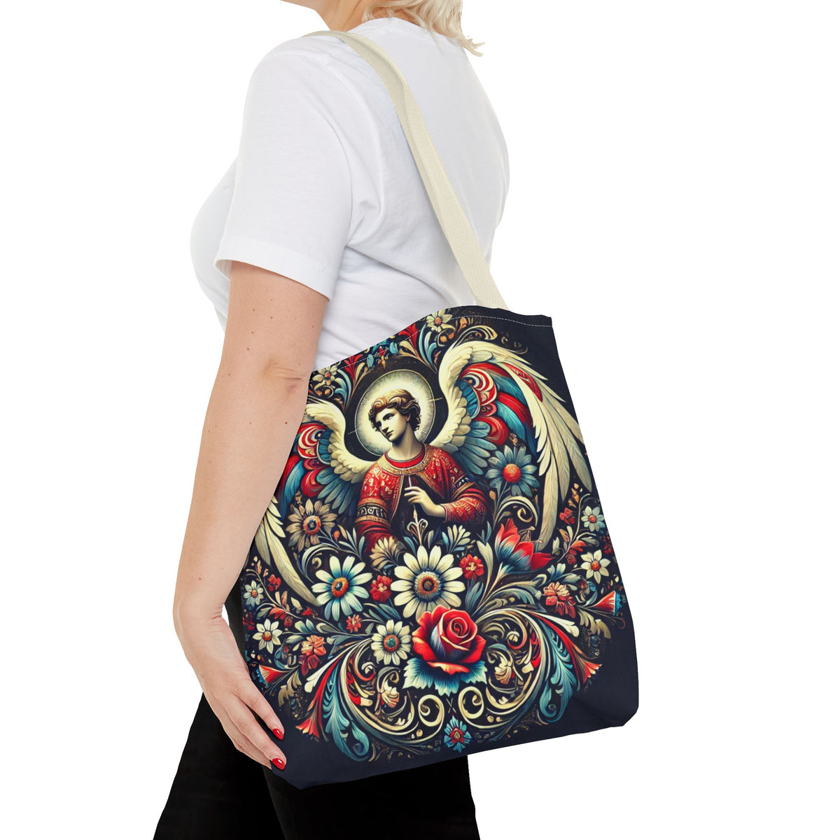 Archangel Michael Polish Floral Folk Art Tote Bag