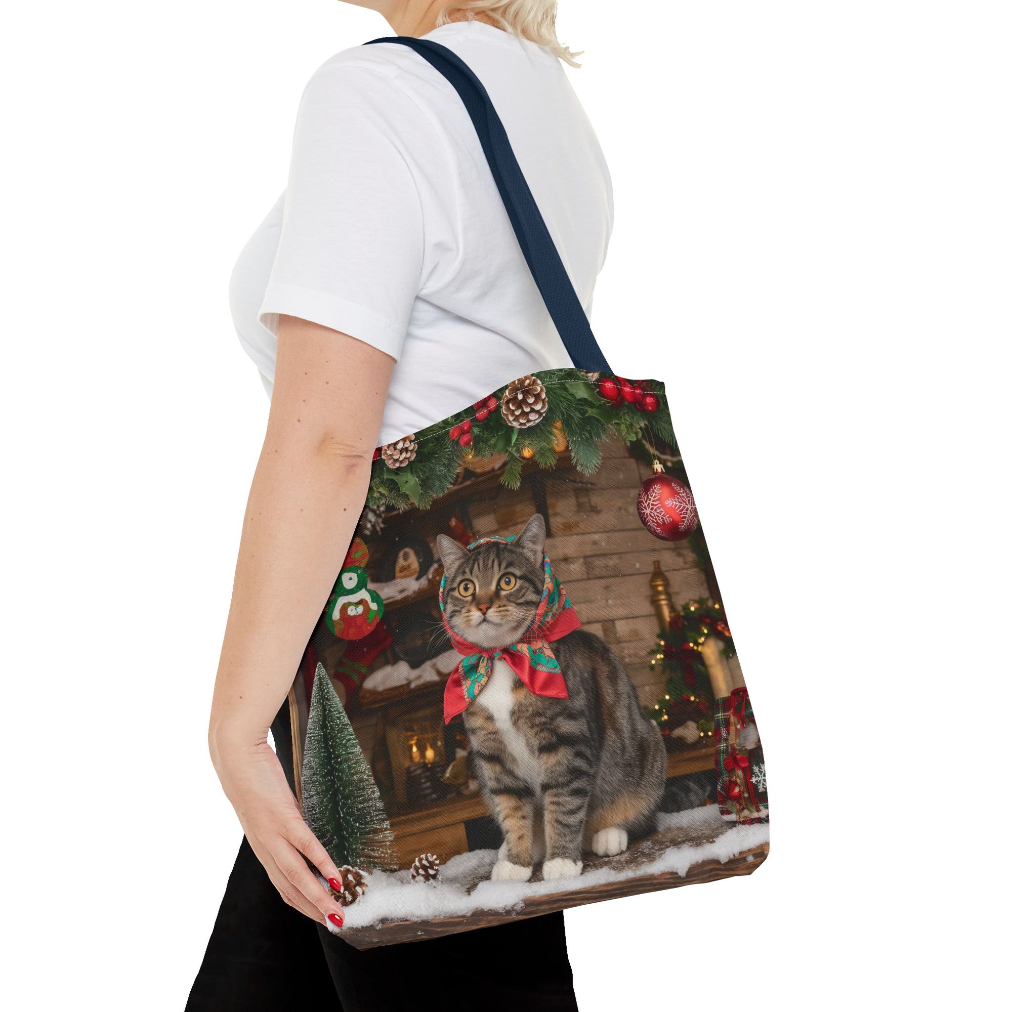 Cat with Babushka Christmas Tote Bag