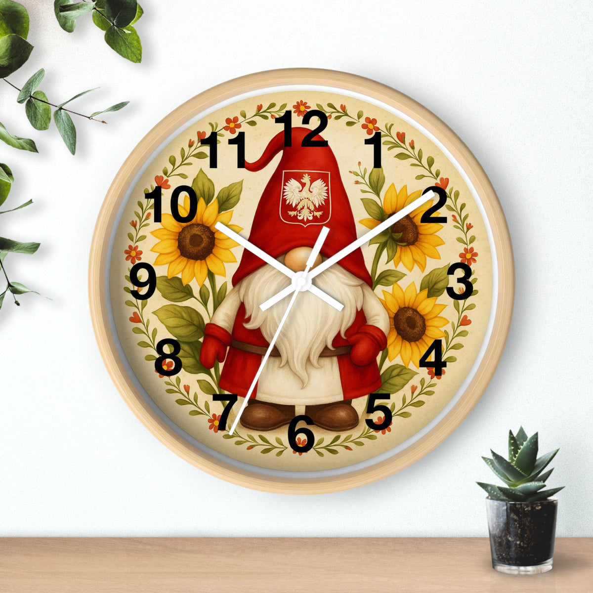 Polish Gnome With Sunflowers Wall Clock