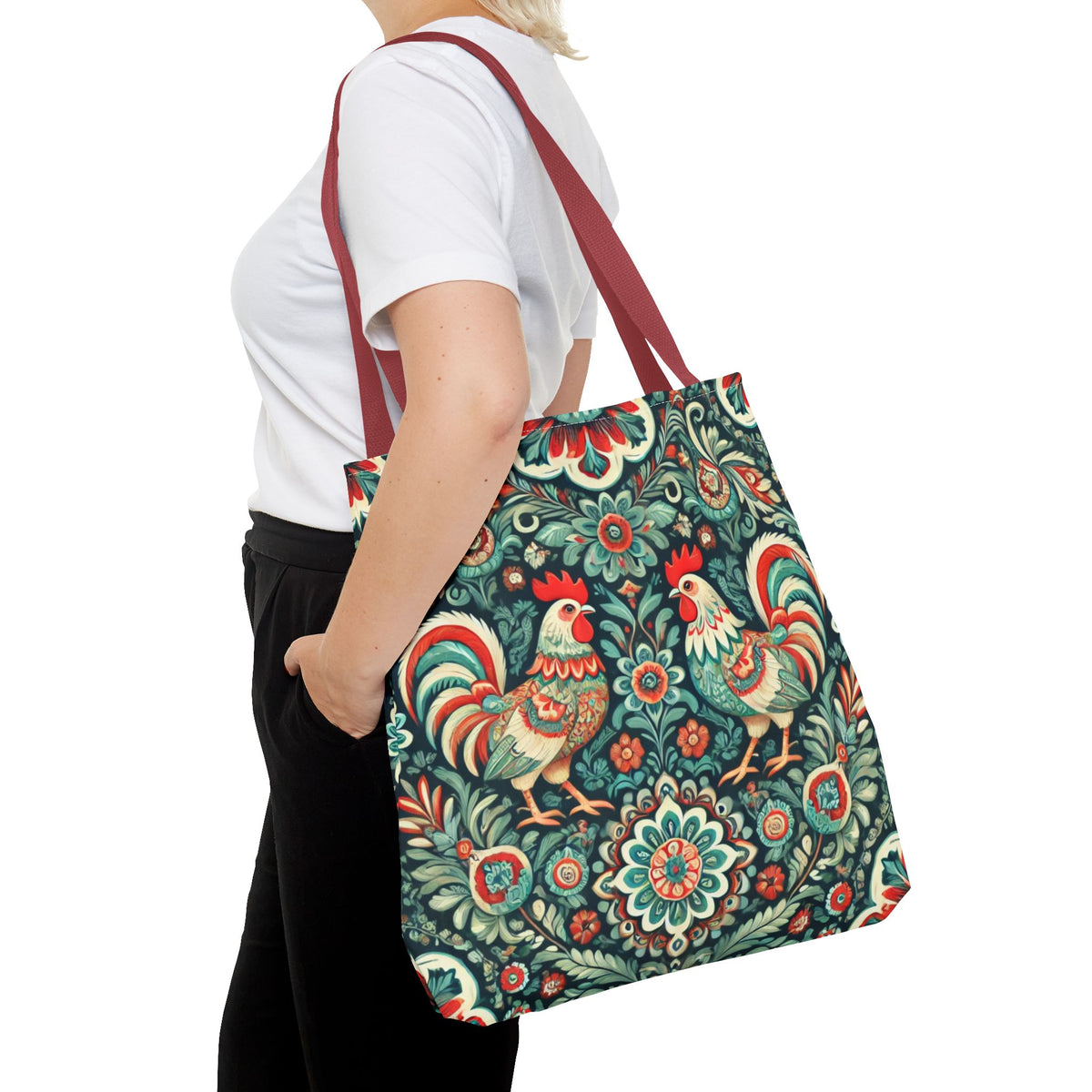 Polish Wycinanki Chickens Floral Design Tote Bag