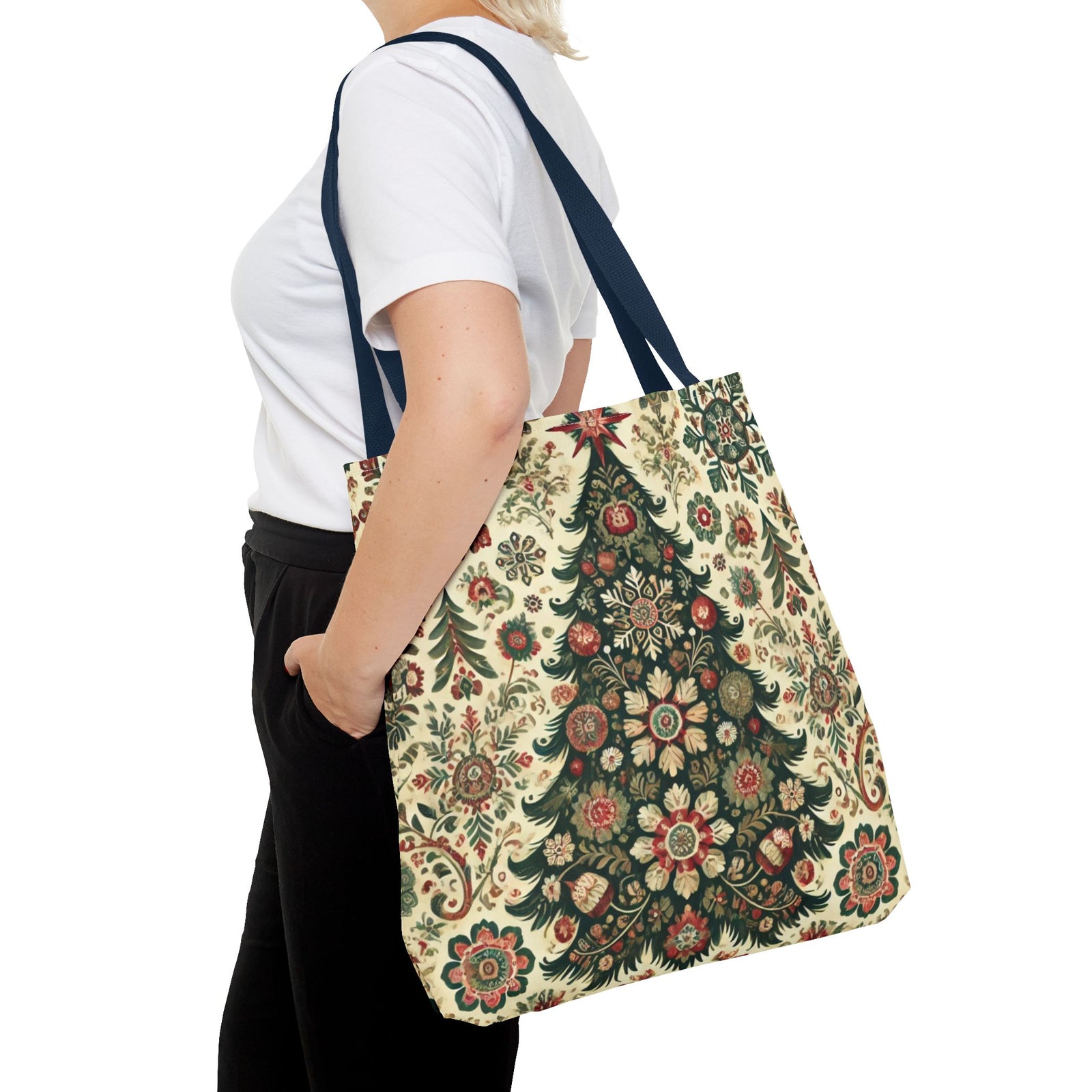 Vintage Christmas Trees Polish Folk Art Pattern Tote Bag