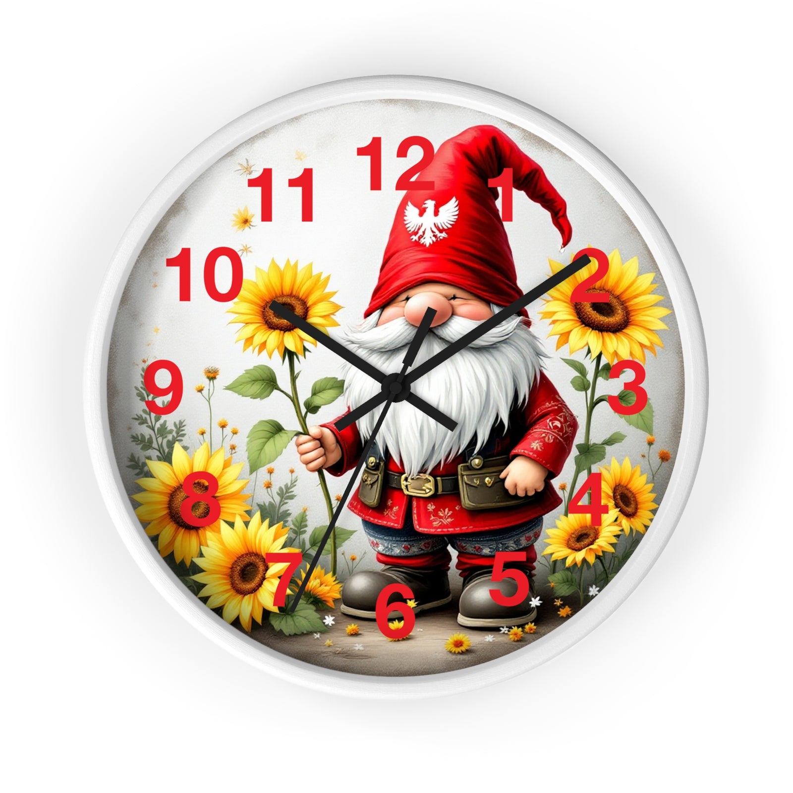 Holiday Sunflower Polish Gnome Wall Clock