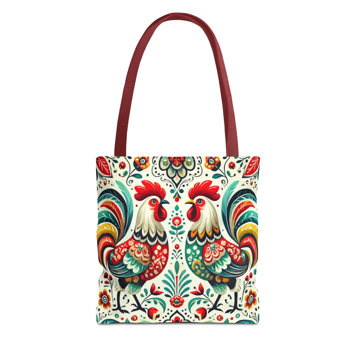 Vibrant Floral Folk Art Chicken Tote Bag