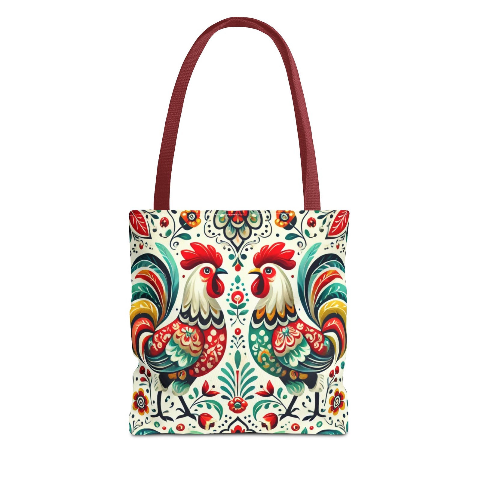 Vibrant Floral Folk Art Chicken Tote Bag