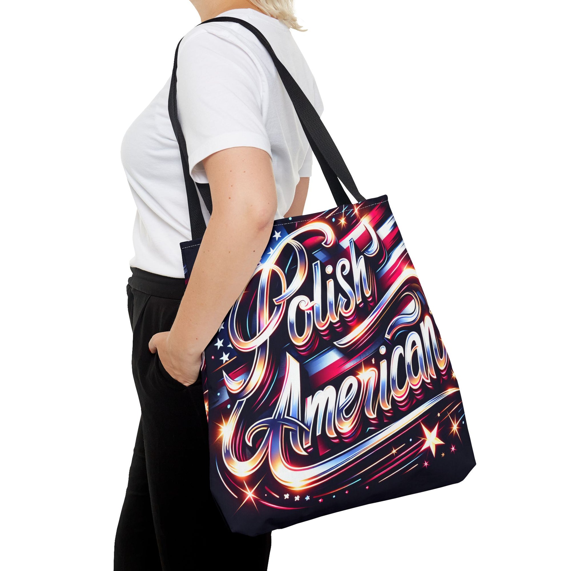 Polish American Patriotic Tote Bag - USA Flag Shoulder Bag for Independence Day