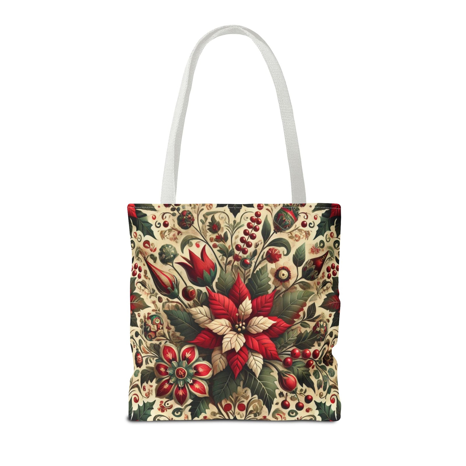 Christmas Poinsettia Floral Art Holiday Tote Bag