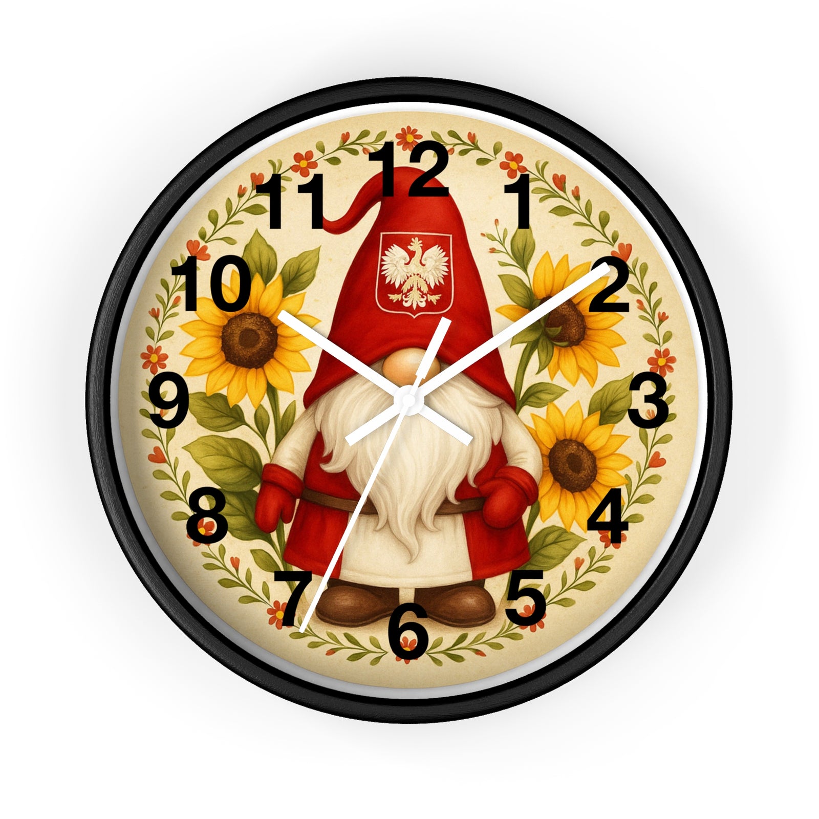 Polish Gnome With Sunflowers Wall Clock