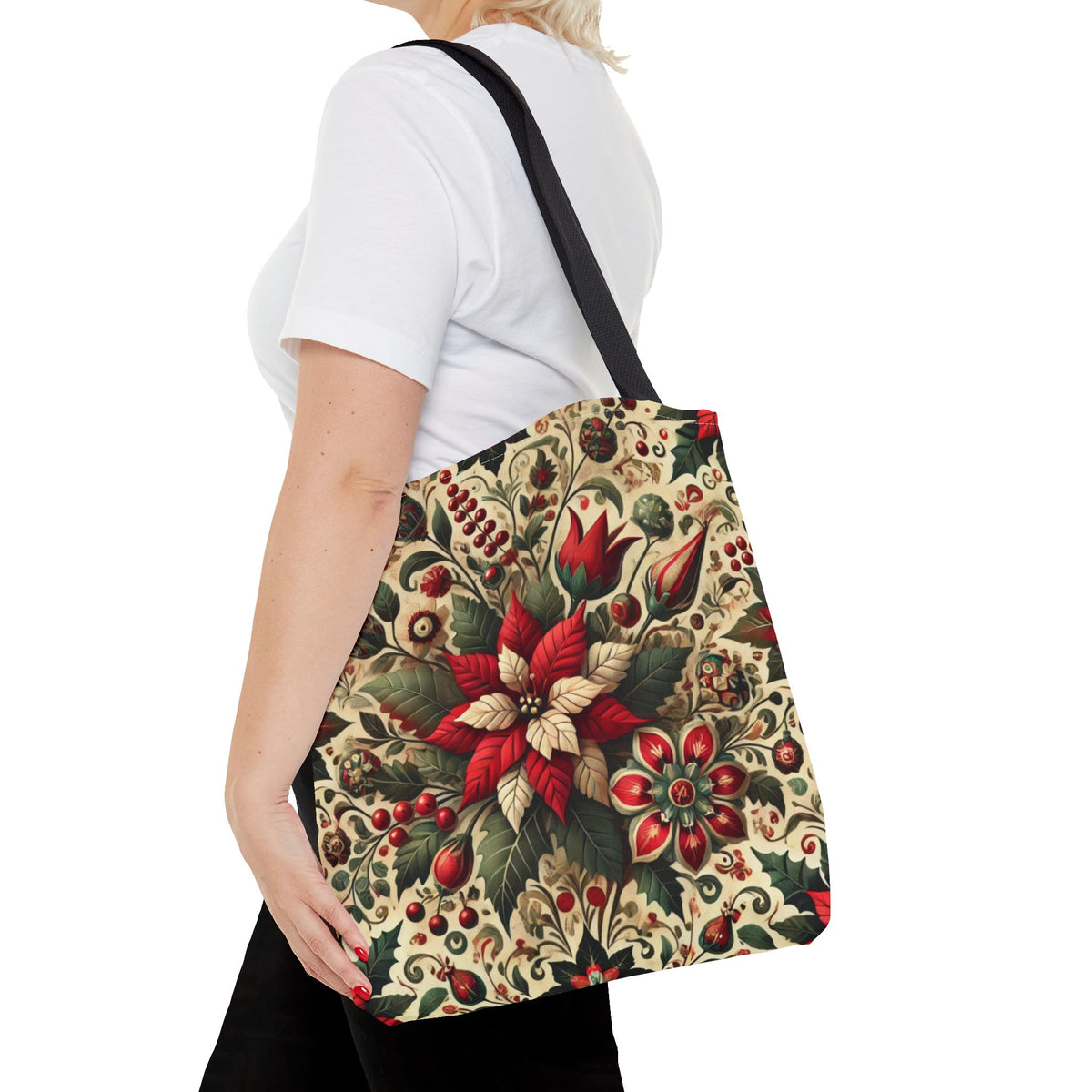 Christmas Poinsettia Floral Art Holiday Tote Bag