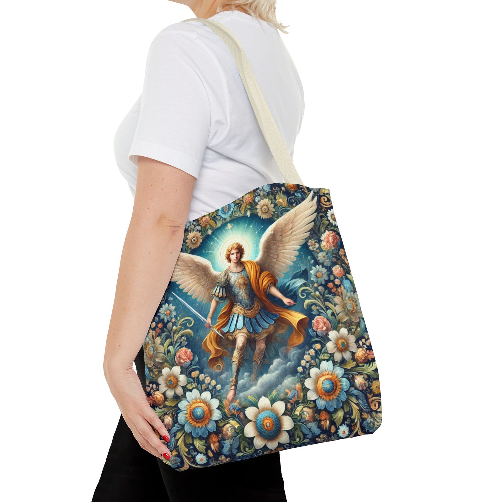 Archangel Michael Floral Tote Bag