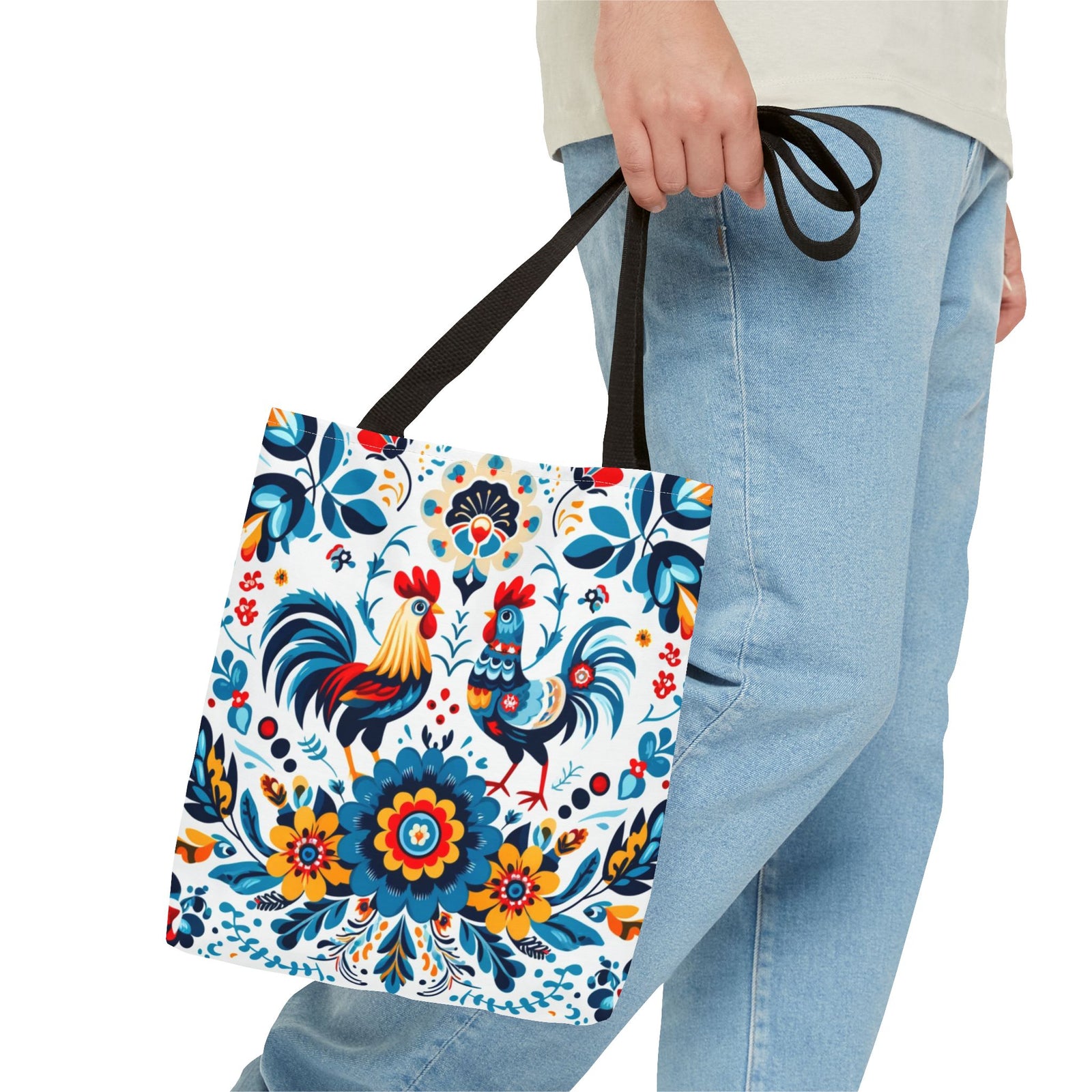 Vibrant Polish Chicken Pattern Floral Design Tote Bag