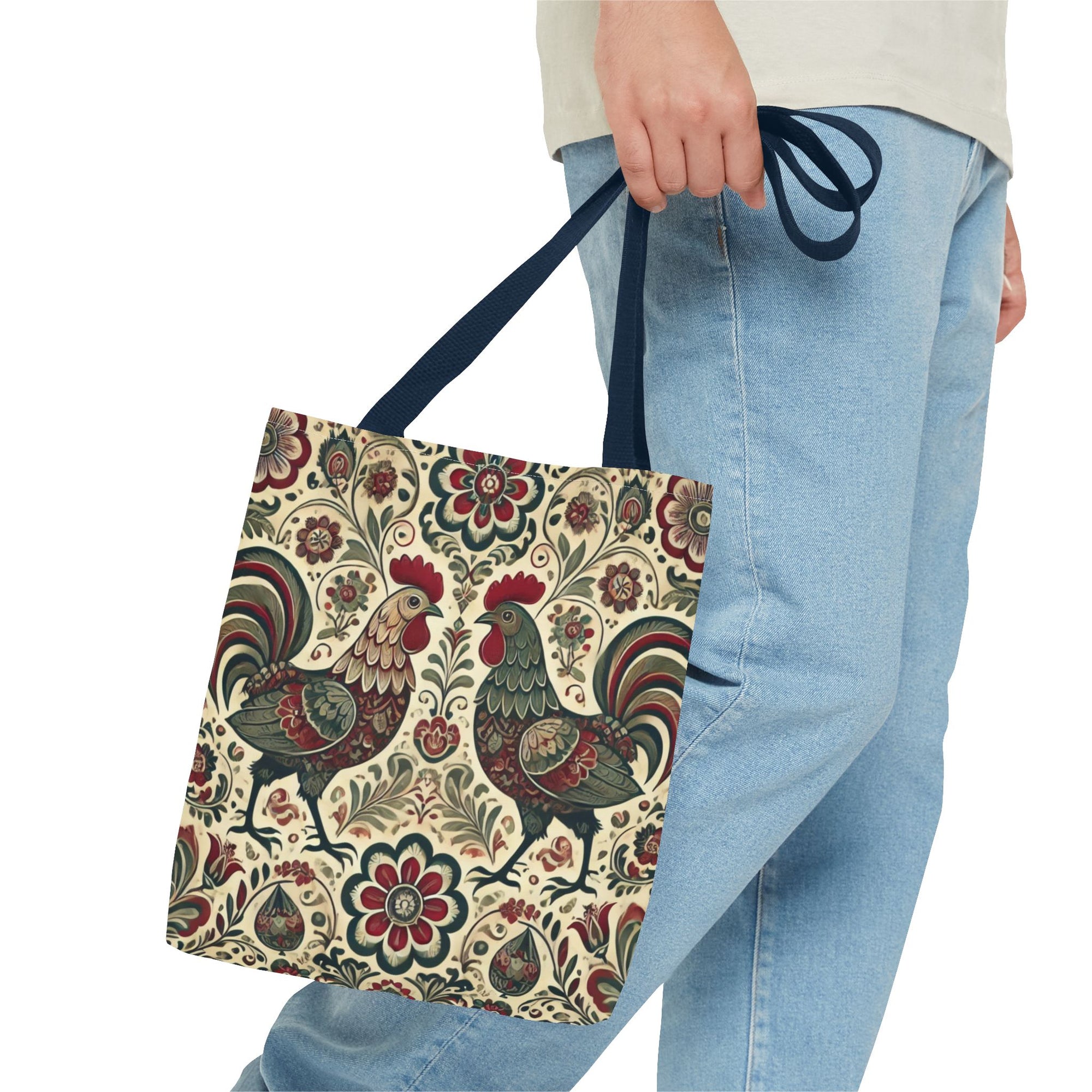 Retro Themed Polish Wycinanki Rooster Pattern Folk Art Tote Bag