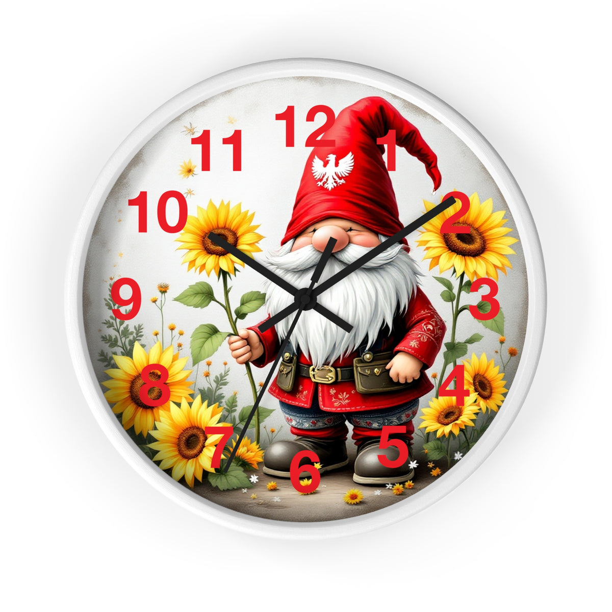 Holiday Sunflower Polish Gnome Wall Clock