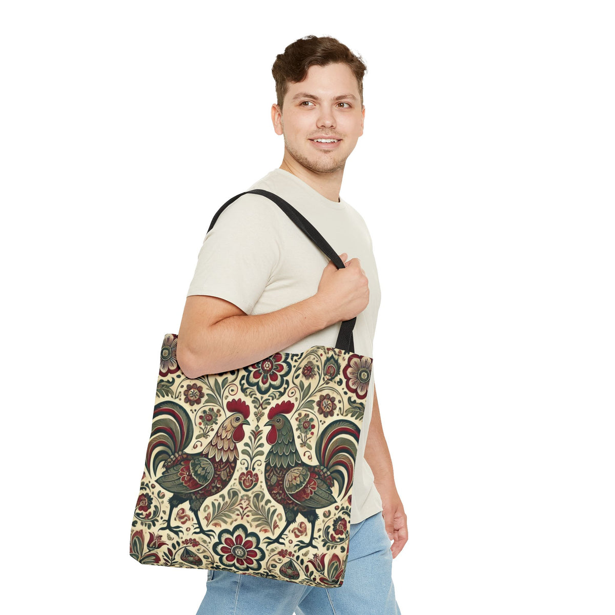 Retro Themed Polish Wycinanki Rooster Pattern Folk Art Tote Bag