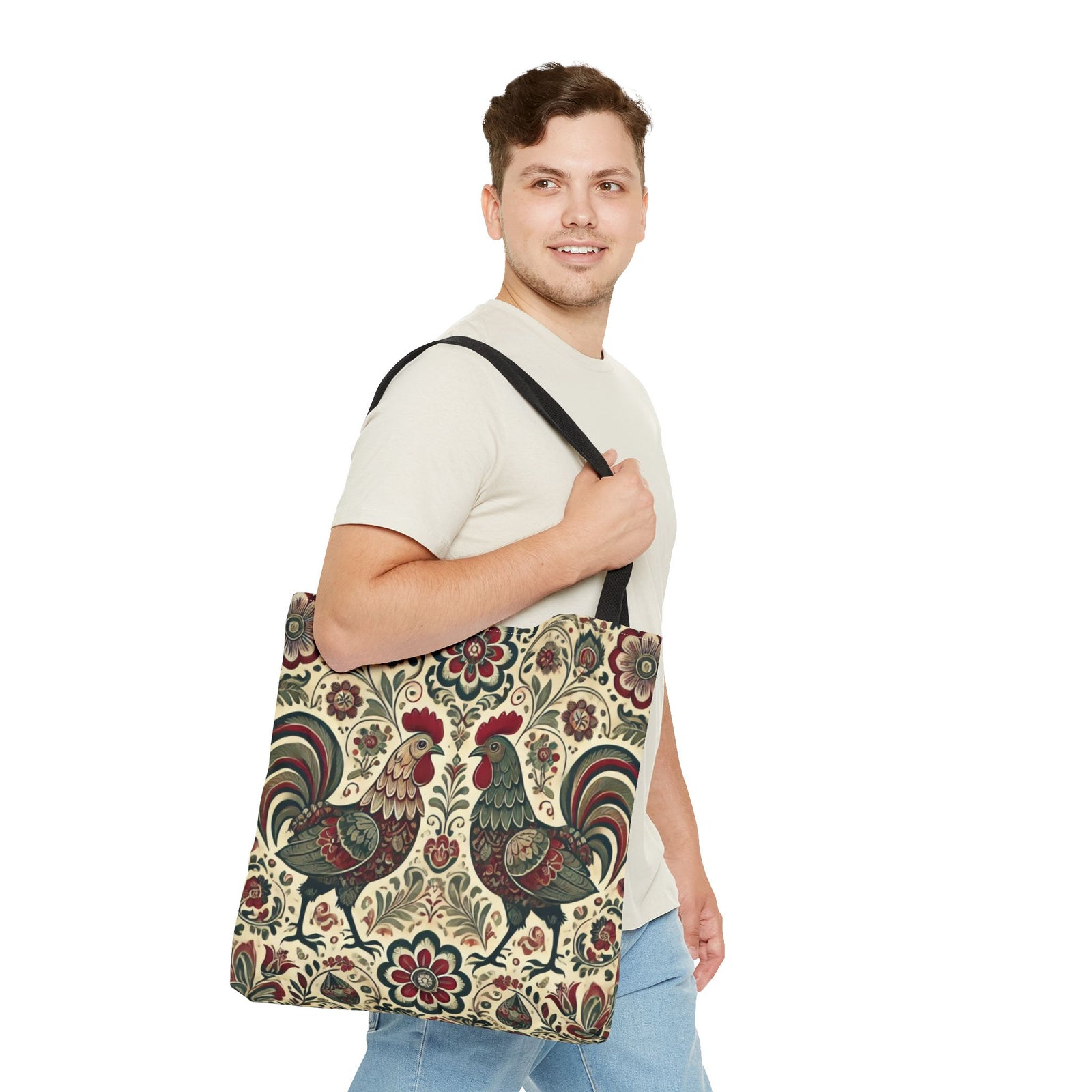 Retro Themed Polish Wycinanki Rooster Pattern Folk Art Tote Bag
